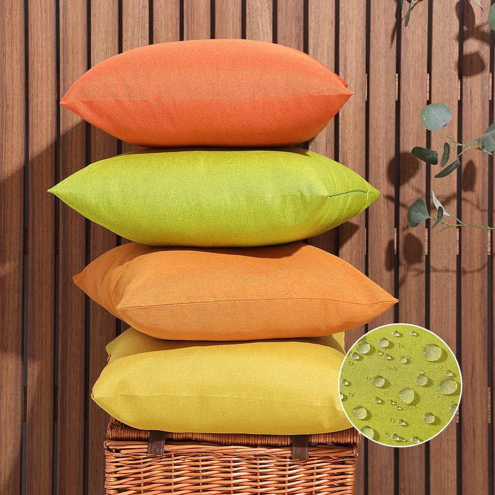 WEMEON Outdoor Waterproof Pillow Covers 18x18 Inch Set of 4 - Decorative Square Patio Furniture Pillow Covers for Couch, Balcony, Garden, Camping (Orange & Yellow) - Perfect for Outdoor Lounging, Picnics, and Poolside Relaxation