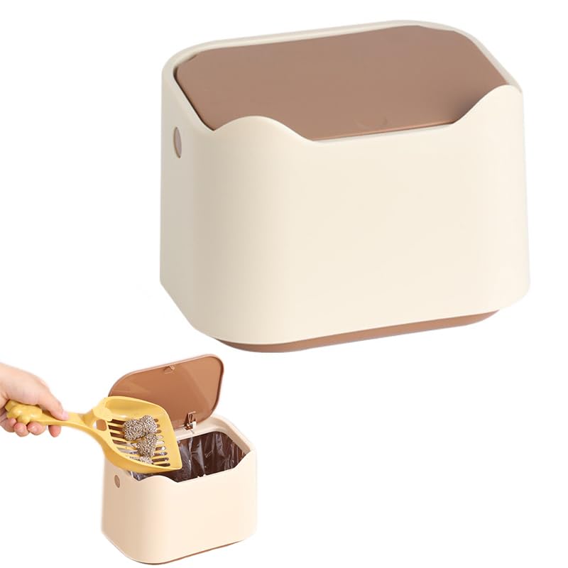 JTBS Press-Type Cat Litter Trash Can with Odor Control - Slim Waste Disposal Pail for Kitty Litter (Khaki) | Perfect for Small Spaces & Odor-Free Home Cleaning