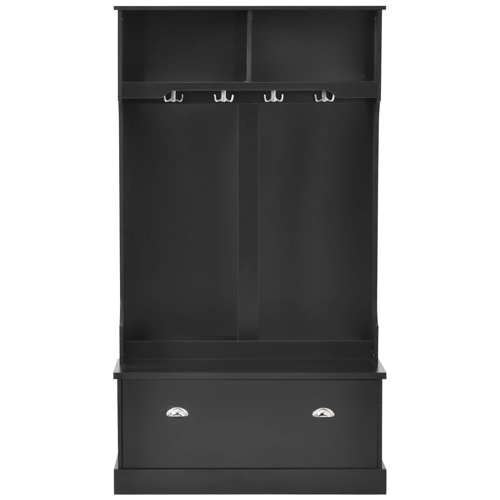 3-in-1 Entryway Hall Tree with Storage Bench, Coat Rack Stand & 2 Open Shelves - Space Saving Entryway Organizer Furniture for Hallway, Living Room & Bedroom - Perfect for Small Spaces & Home Organization (Black)