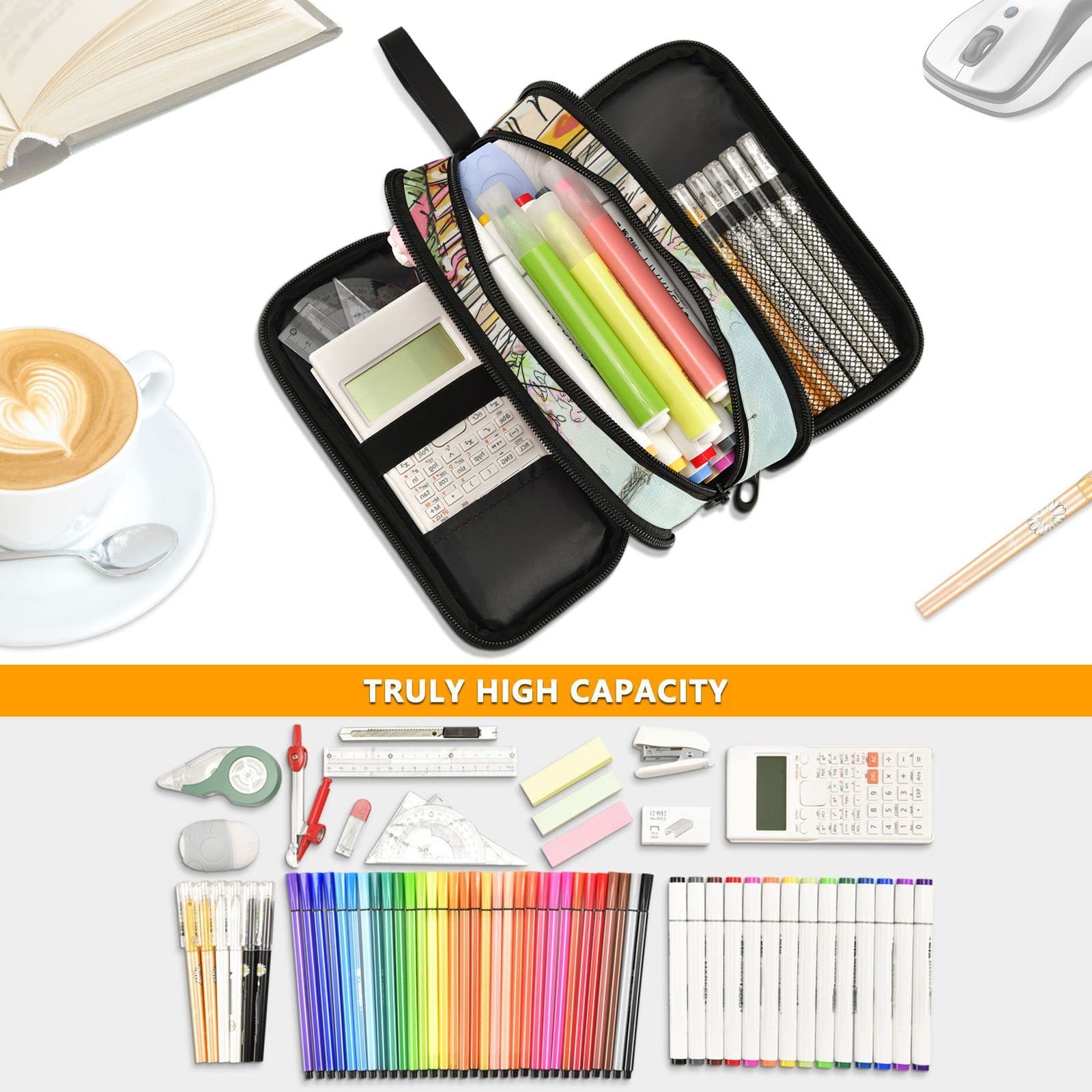Romantic Paris Eiffel Tower Pencil Case - Large 3-Compartment Storage Pouch for Pens, School & Office Supplies | Perfect for Students, Teens & Adults | Great for School, Work, Travel & Gift Giving