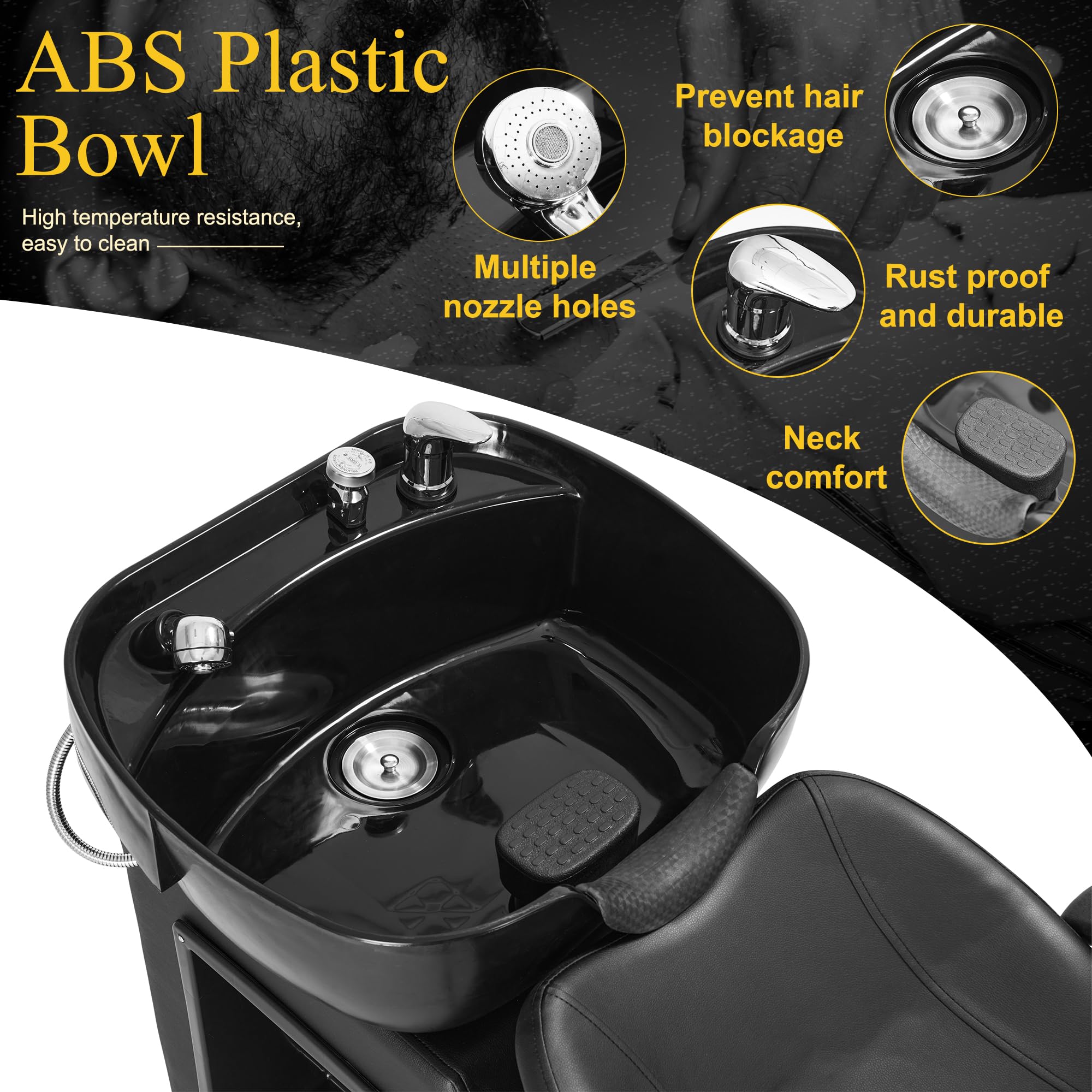 ABS Plastic Shampoo Bowl Chair - Professional Barber Backwash Chair with Adjustable Headrest for Hair Salon, Spa & Beauty Parlor - Perfect for Hair Washing, Coloring & Styling Services