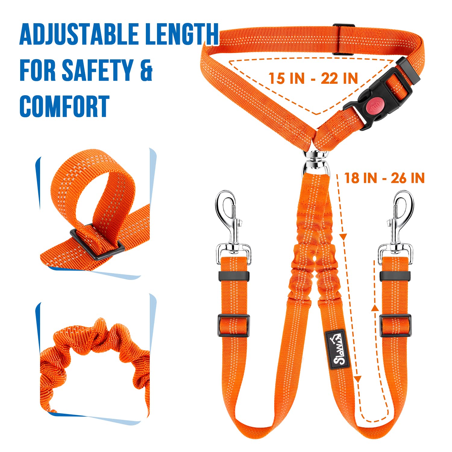 Lukovee Double Dog Seat Belt - Adjustable No Tangle Pet Car Safety Harness for 2 Dogs | Dual Headrest Restraint with Elastic Bungee Leash | Perfect for Road Trips, Vet Visits & Family Travel with Pets (Orange)