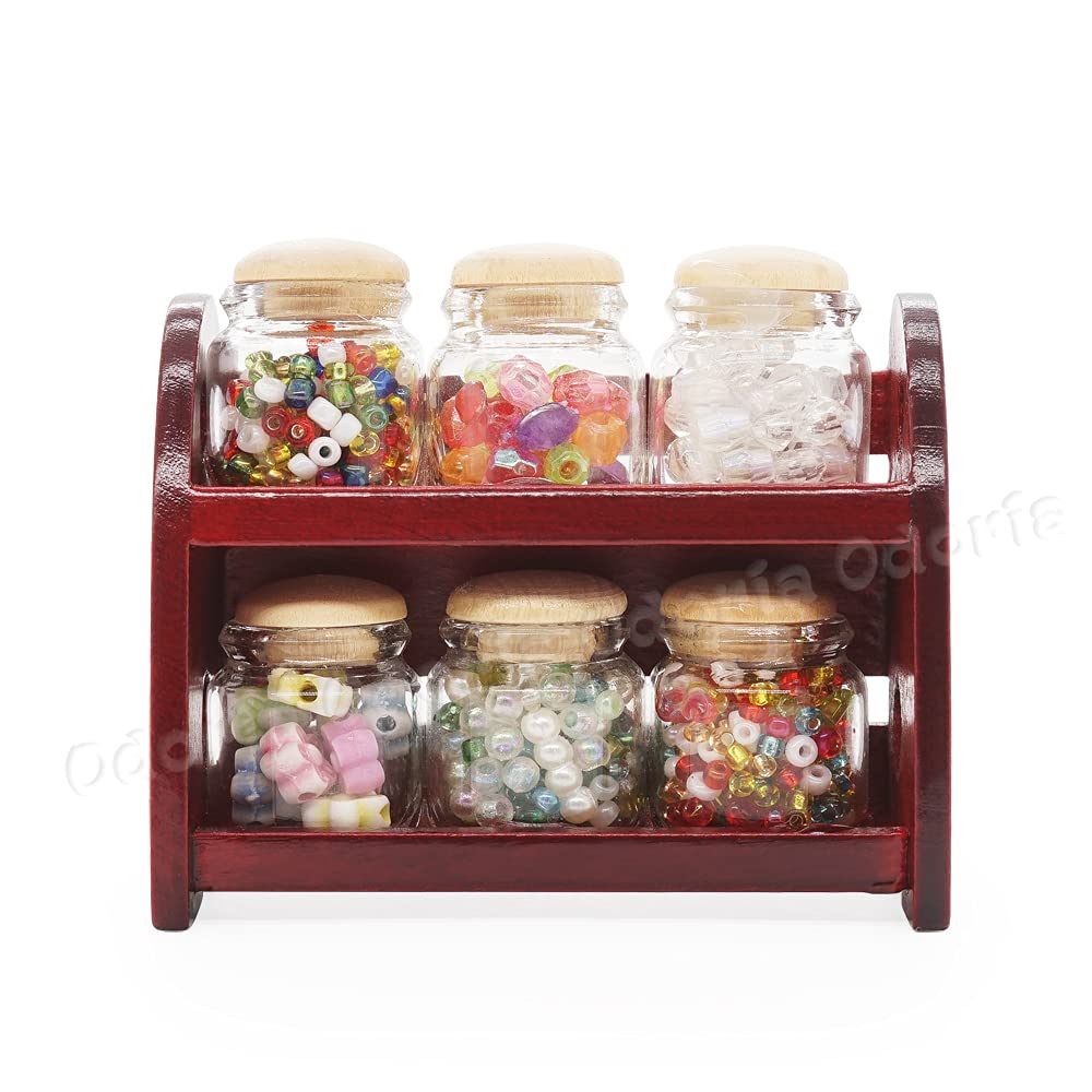 Odoria 1/6 Scale Miniature Spice Rack with Glass Jars - Realistic Dollhouse Kitchen Accessories for DIY Miniature Projects & Dollhouse Decor