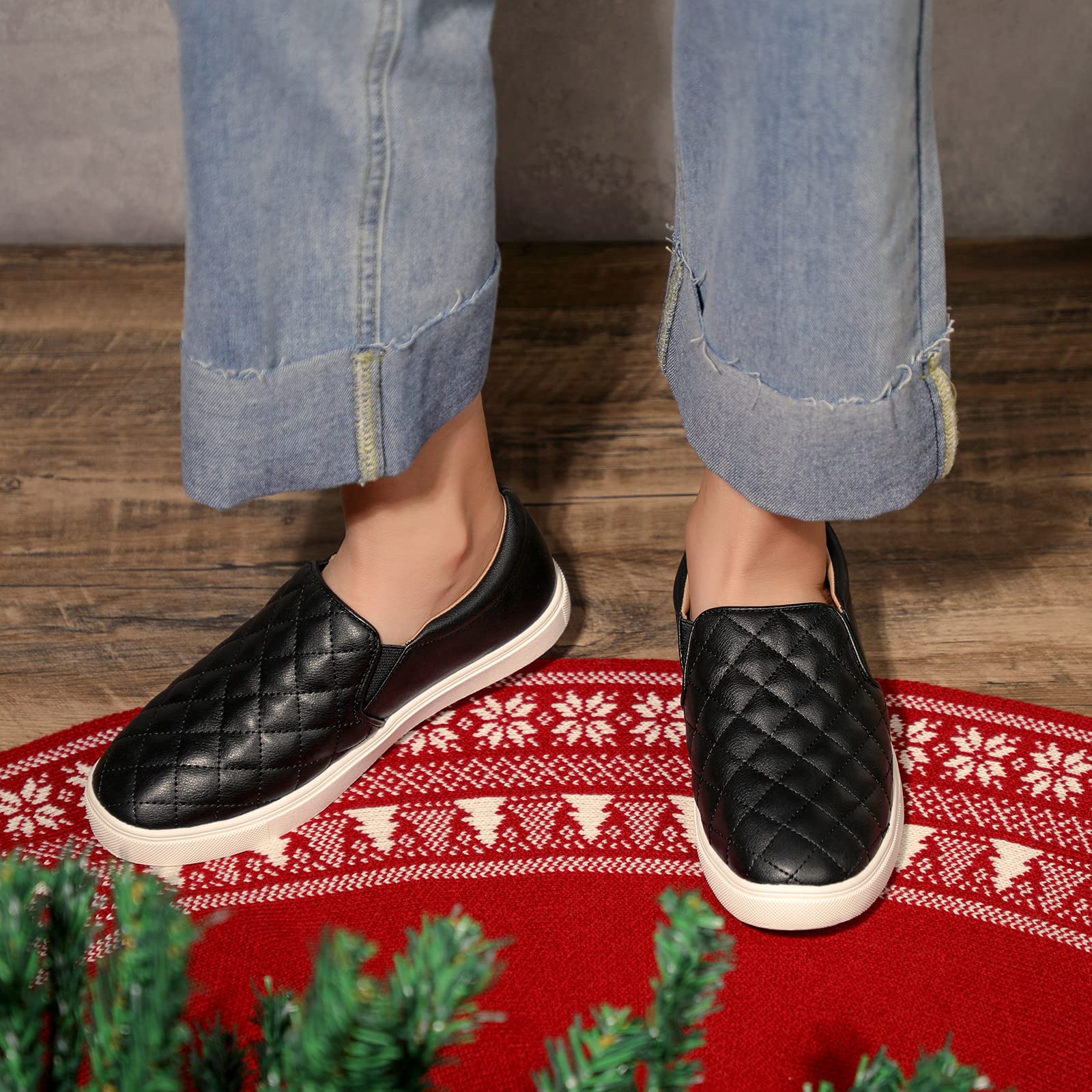 STQ Women's Memory Foam Slip-On Loafers - Comfortable Quilted Sneakers for Fall | Casual Walking, Office Wear & Travel Shoes