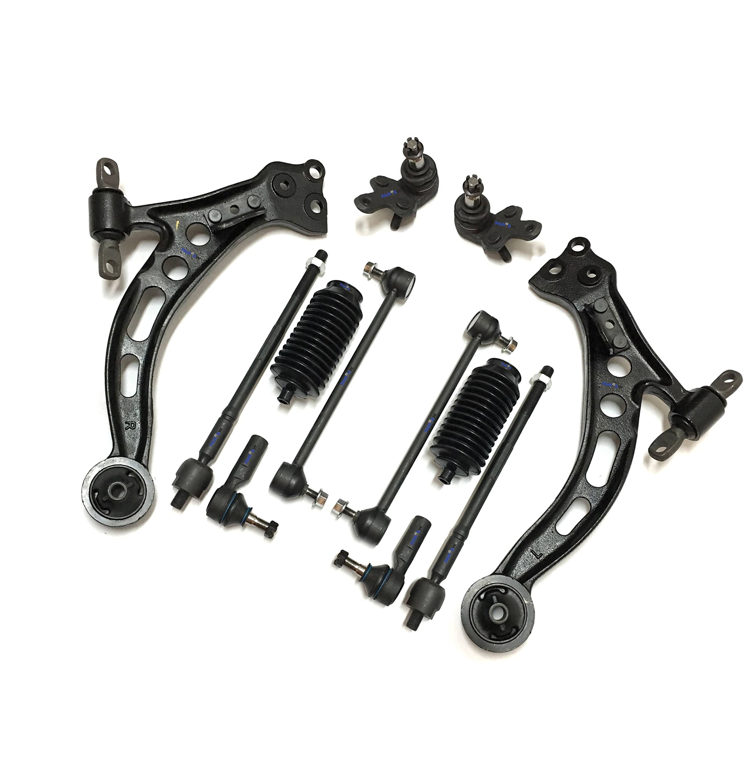 12-Piece Suspension Kit for Lexus ES300/Toyota Avalon/Toyota Camry - Front Lower Control Arms, Ball Joints, Sway Bar End Links, Rack & Pinion Bellows, Inner & Outer Tie Rod Ends - Perfect for Smooth Ride & Handling Replacement