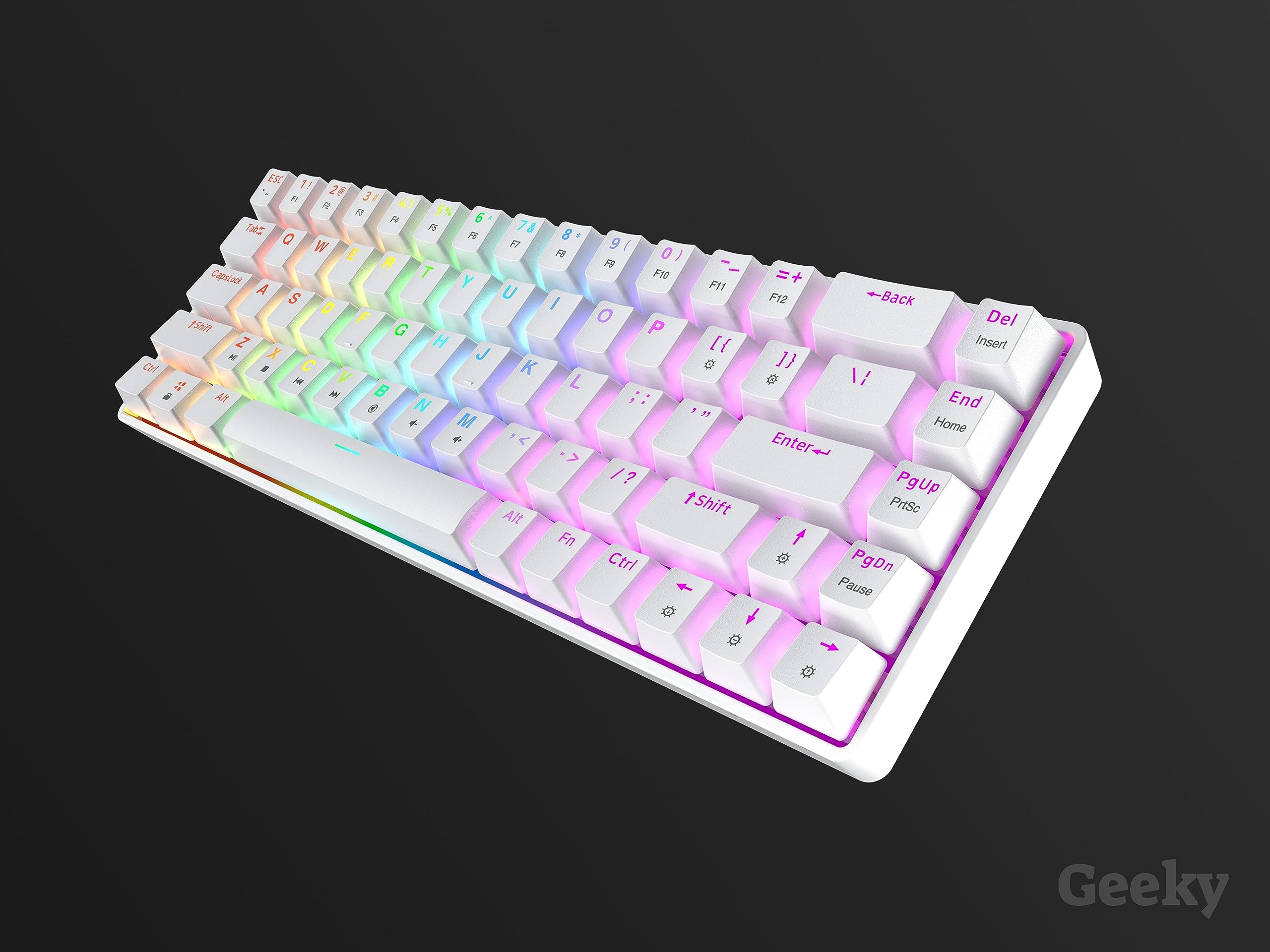 Geeky GK65 65% Hot Swappable Mechanical Gaming Keyboard - 68 Key RGB Backlit Wired Keyboard for PC & Mac | ANSI US Layout (White/Black Switch) | Perfect for Esports, Coding & Office Work