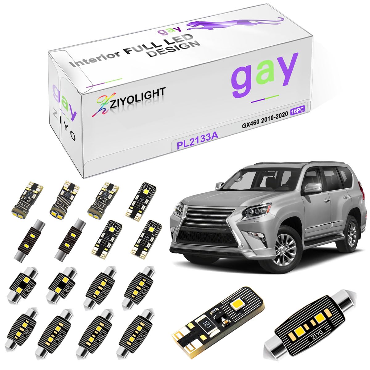 16-Pack LED Interior Light Kit for Lexus GX460 2010-2020 - White Dome & License Plate Bulbs Upgrade, Error-Free Installation - Perfect for Night Driving & Interior Lighting Enhancement