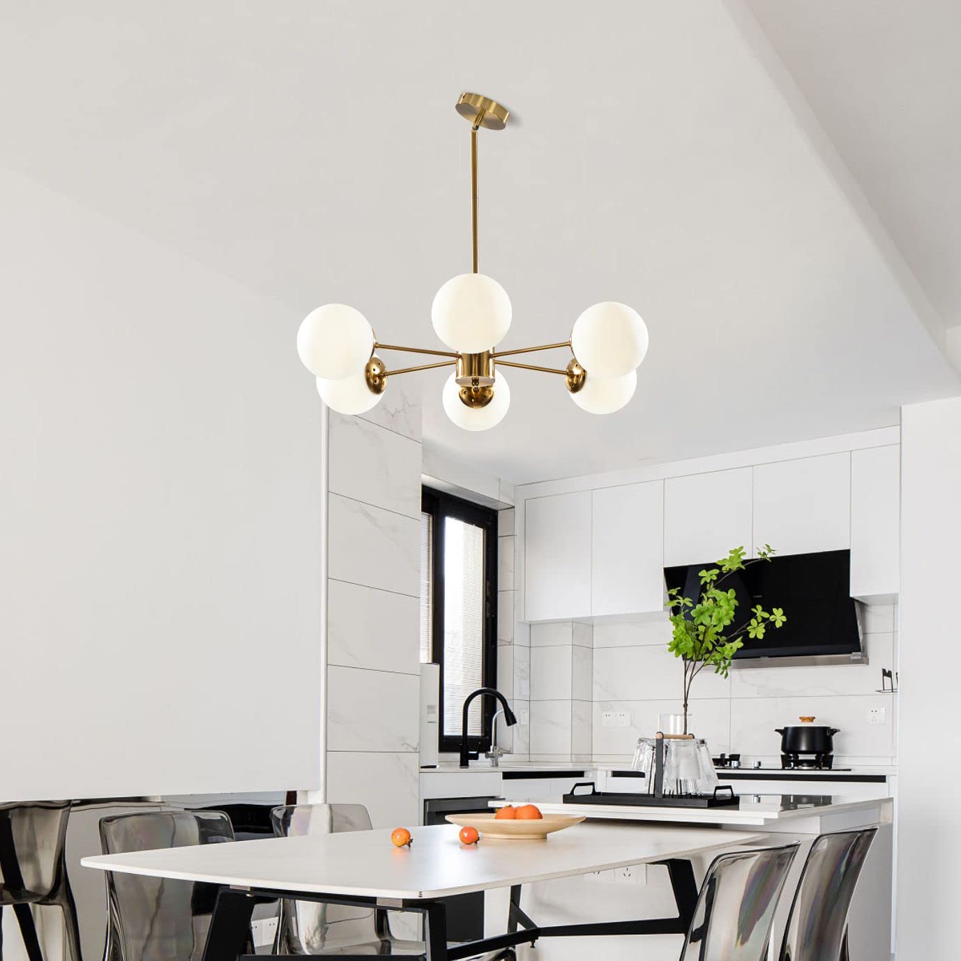KCO Lighting 1-Light Globe Pendant & 6-Light Sputnik Chandelier Set - Modern Glass Globe Ceiling Light Fixture for Kitchen Island, Dining Room, Bedroom, Living Room - Perfect for Home & Restaurant Lighting Decor