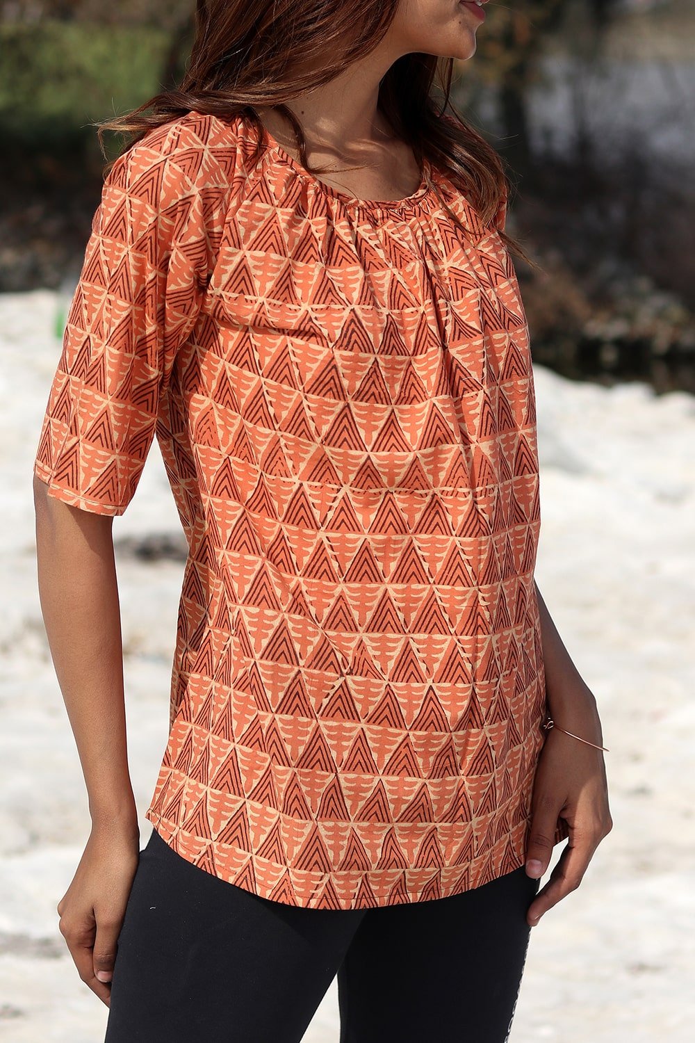 Stylish SootiSyahi 'Rustic Fusion' Hand Block Printed Women's Top - Perfect for Boho Chic Outfits & Summer Casual Wear