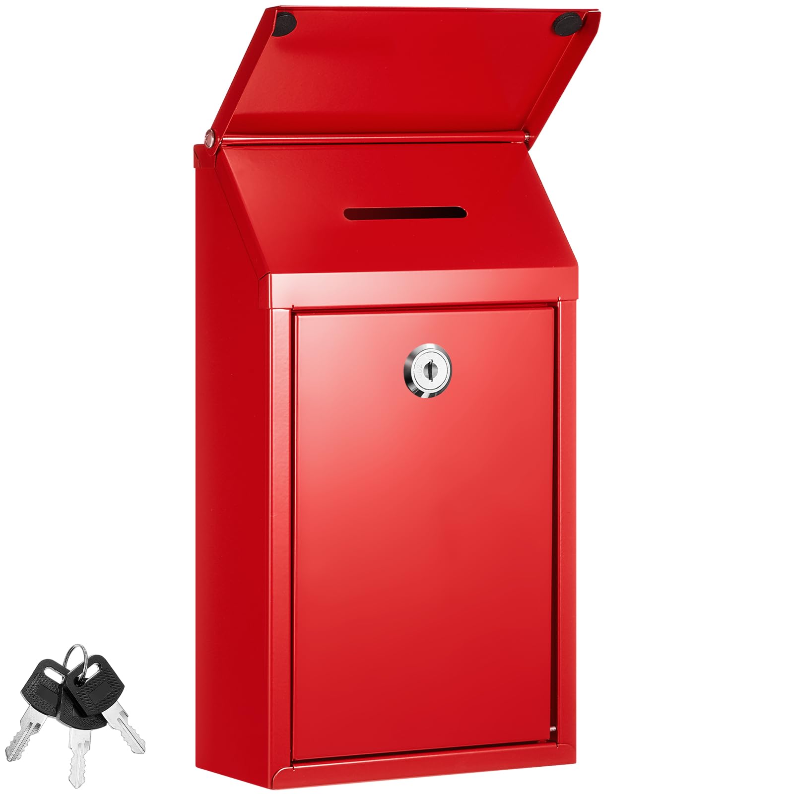 Metal Donation Box with Lock & Key - Secure Suggestion Box, Waterproof Wall Mounted Mailbox for Money Collection - 10.2 x 5.7 x 3 Inch (Red) - Ideal for Home, Office, Church & Outdoor Use