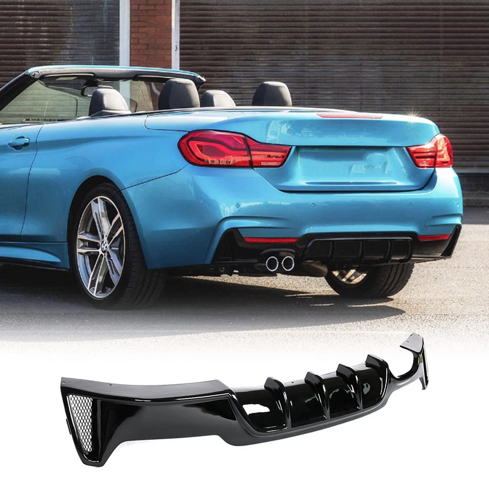 BMW 4 Series F32 F33 F36 Rear Diffuser (2013-2018) - Gloss Black Bumper Lip Spoiler for 435i 420i 440i M-Sport Models | Quad Exhaust Twin Outlet | Enhances Aerodynamics & Sporty Look for Coupe & Convertible Models