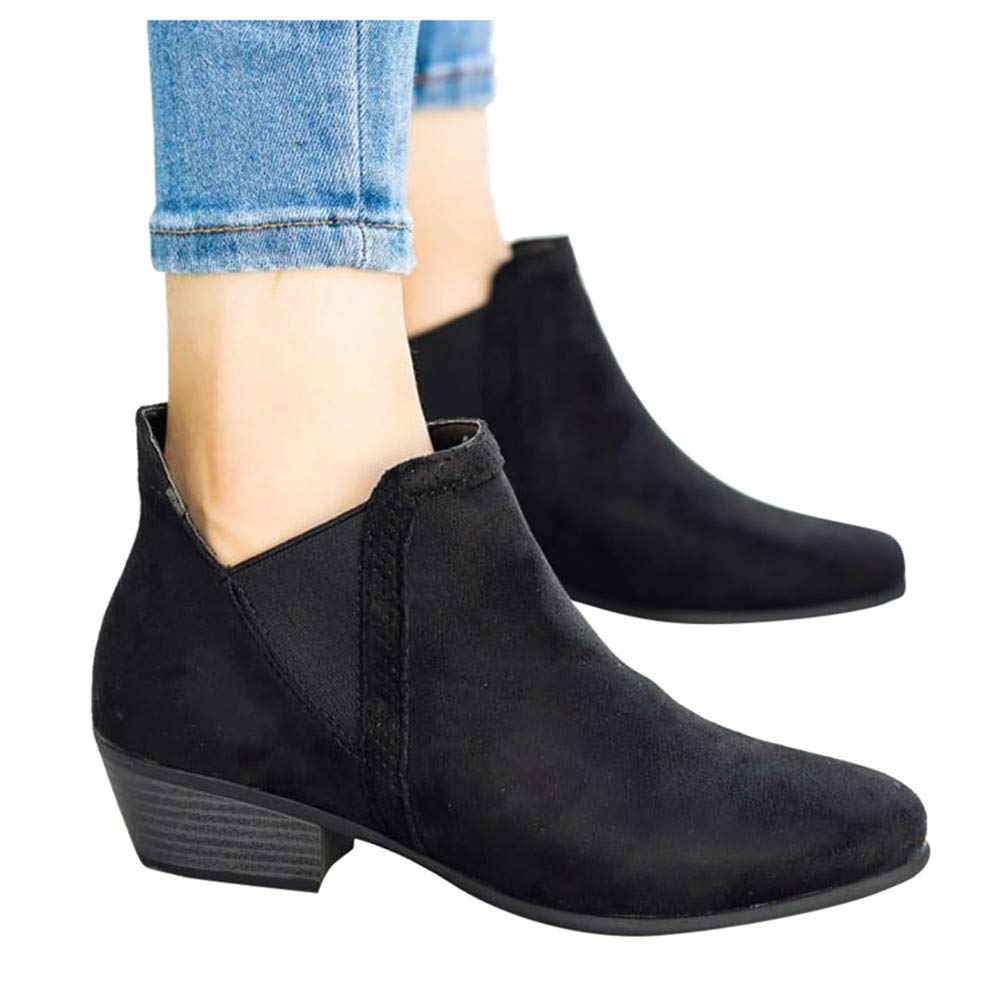 Gibobby Women's Chunky Heel Ankle Boots - Suede Low Heel Booties with Leopard Print for Casual Wear & Dress Outfits | Perfect for Office, Date Night & Fall Fashion