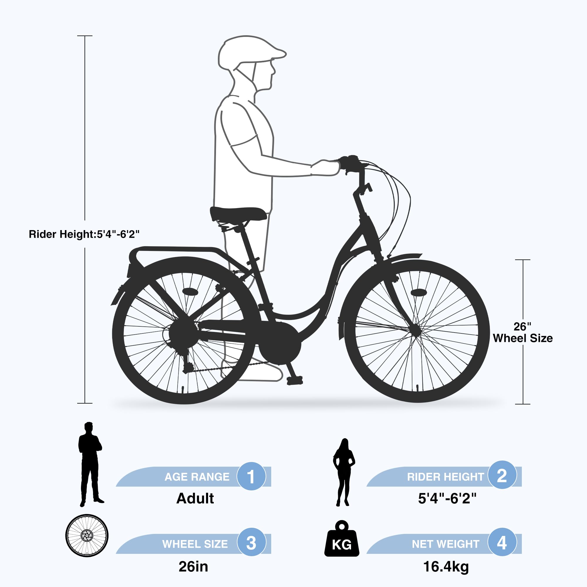 26 Inch Women's Beach Cruiser Bike - 7 Speed Adjustable Seat Comfort Bike for Women & Adults - Perfect for Commuting, Leisure Rides & Beach Cruising