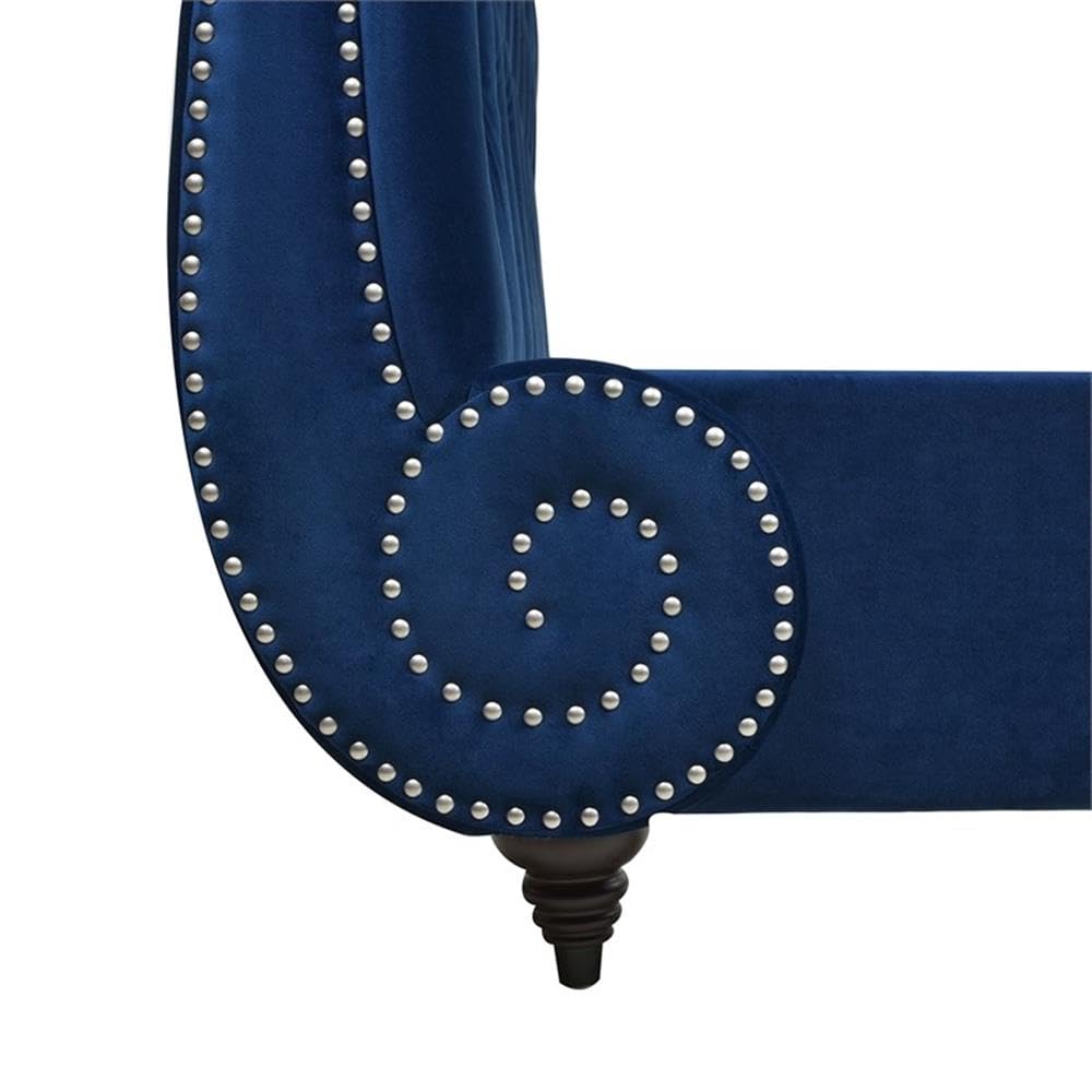 Jennifer Taylor Home Nautilus King Bed Frame with Headboard & Footboard - Navy Blue Velvet Upholstered - King Size (US Standard) - Luxurious Bedroom Centerpiece for Master Suites & Guest Rooms