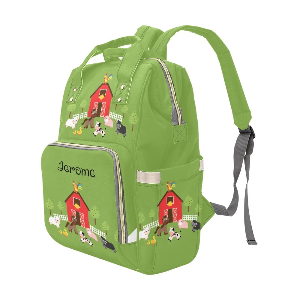 Personalized Name Diaper Backpack - Farm Animal Themed (Cow, Pig) Multifunctional Travel Baby Bag for Moms & Dads - Waterproof, Spacious & Stylish Daypack for Outings, Park Visits & Family Trips