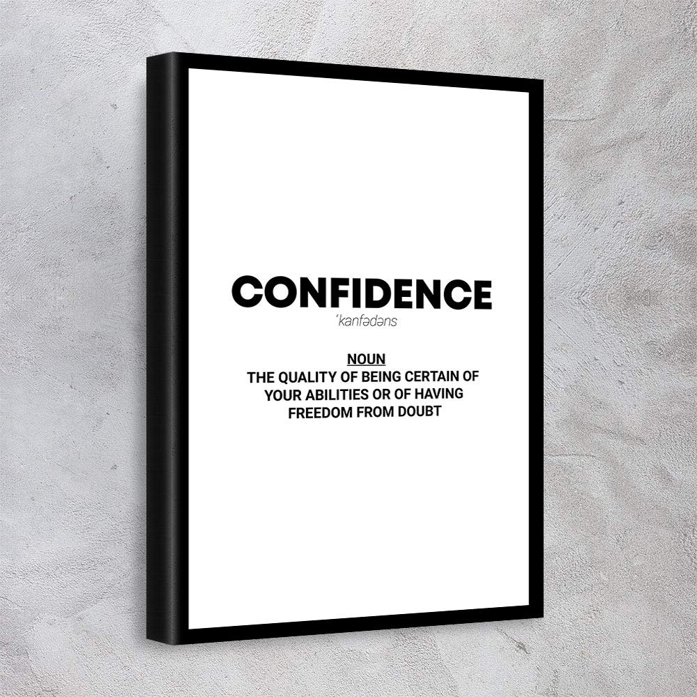 Motivational & Inspirational Vertical Definition Quotes Canvas Art - Office, Gym & Home Decor - Ready to Hang, Made in USA (24x36in Gallery Wrapped, BW Confidence Noun) - Perfect for Living Rooms, Work Spaces & Fitness Studios