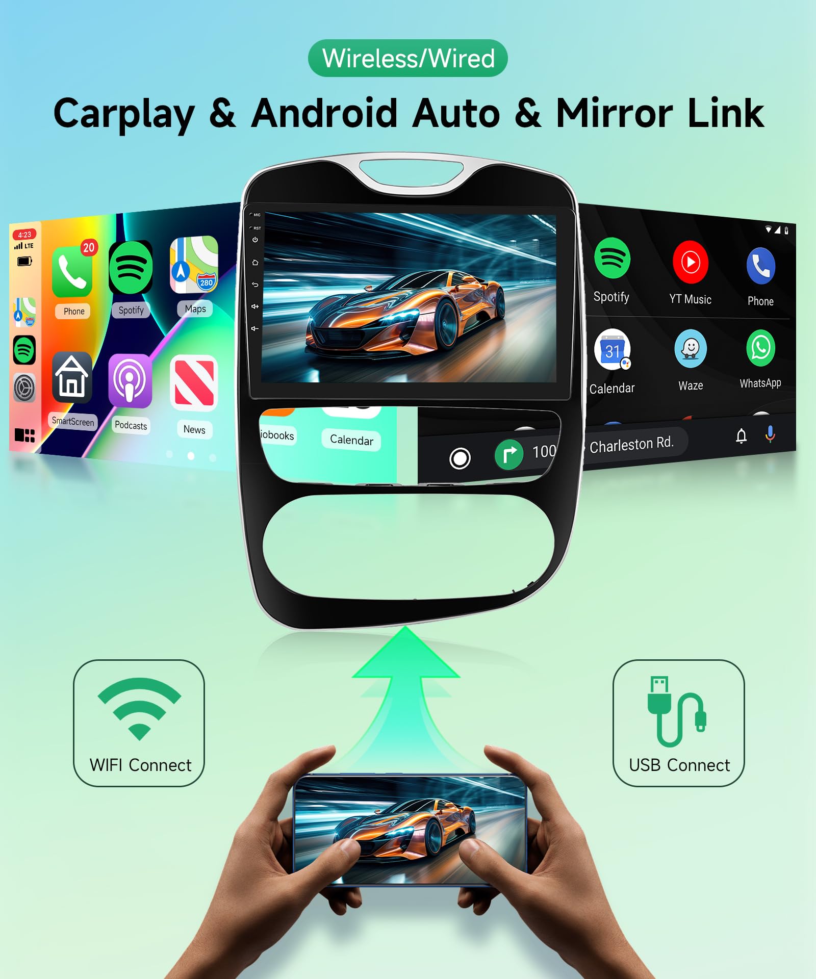 10.1 Inch Android Car Stereo for Renault CLIO 2013-2018 | Wireless CarPlay & Android Auto | GPS Navigation | Bluetooth | WiFi | HD Touchscreen | Backup Camera | Perfect for Road Trips & Daily Commuting