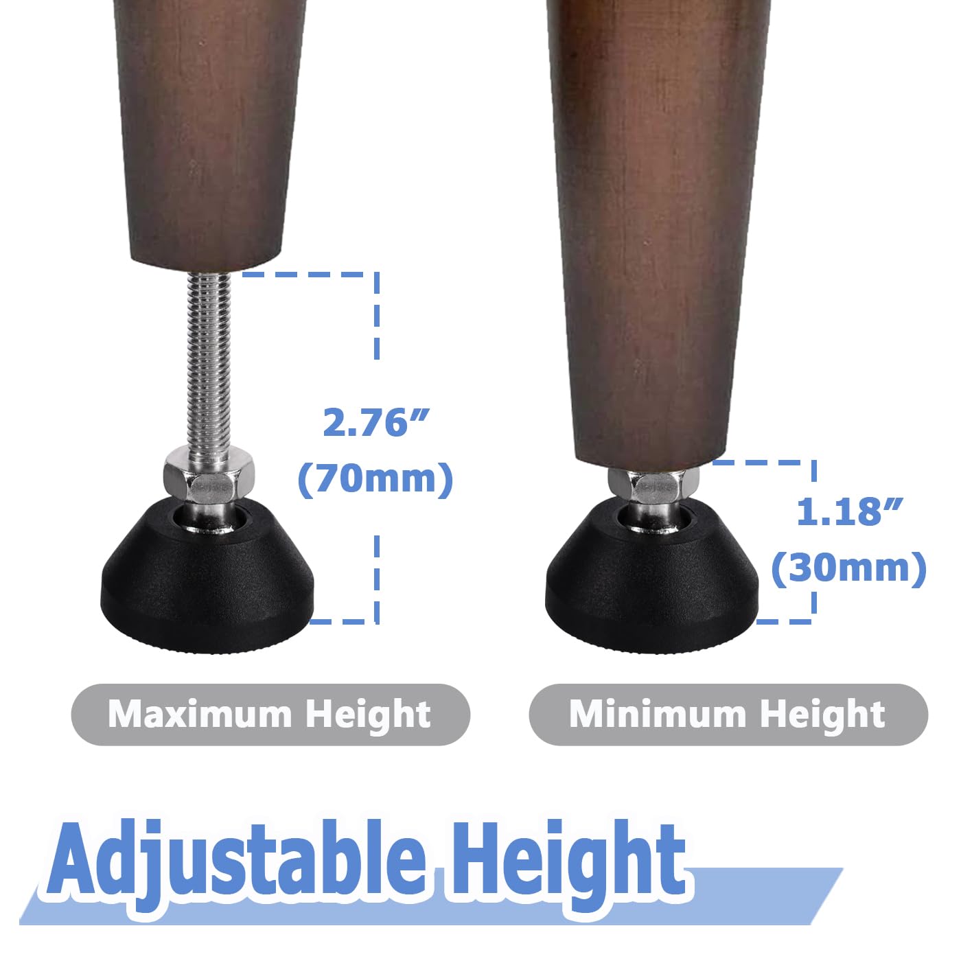 6 Pack M8 Swivel Leg Levelers - Adjustable Nylon Anti-Slip Furniture Leveling Feet for Tables, Chairs, Cabinets, Workbenches & Shelving | Heavy Duty Glide Leveler Set for Home Office & Workshop Stability