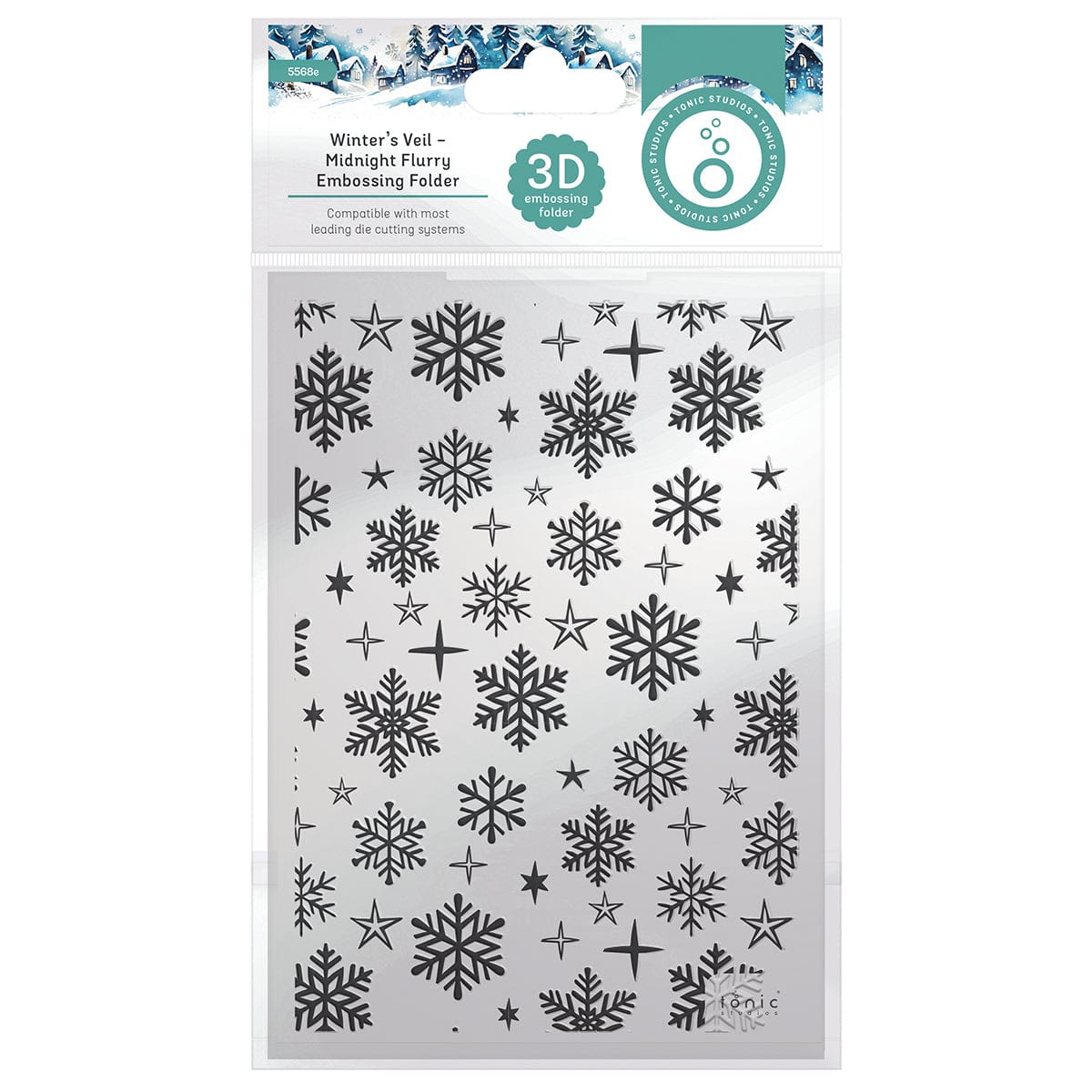 Winter's Veil Midnight Flurry 3D Embossing Folder 5568e - Perfect for Holiday Card Making, Scrapbooking, and DIY Paper Crafts