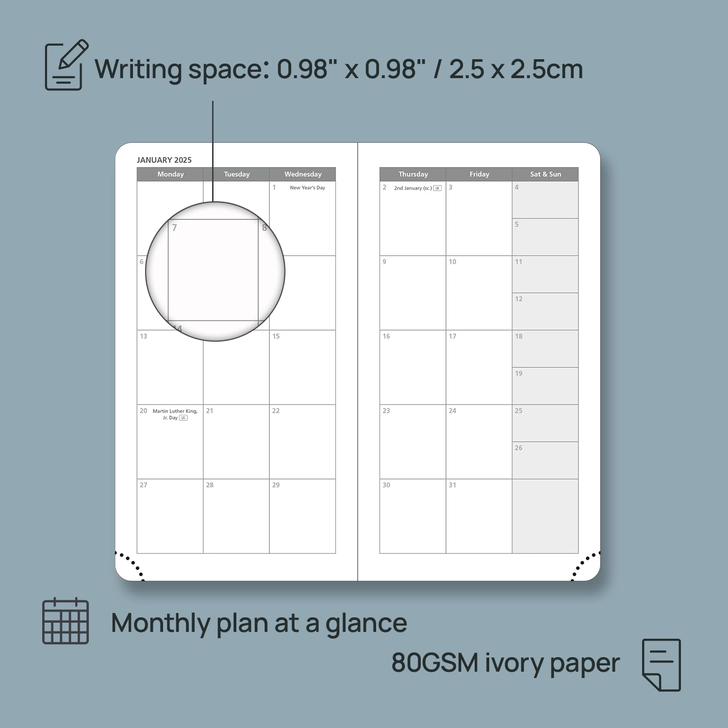 POPRUN Slim 2025 Pocket Diary - Weekly Planner with PU Leather Cover (16.5x9cm) - Small Work Planner with Inner Pocket - Pacific Green | Perfect for Business Meetings, School Scheduling & Personal Organization
