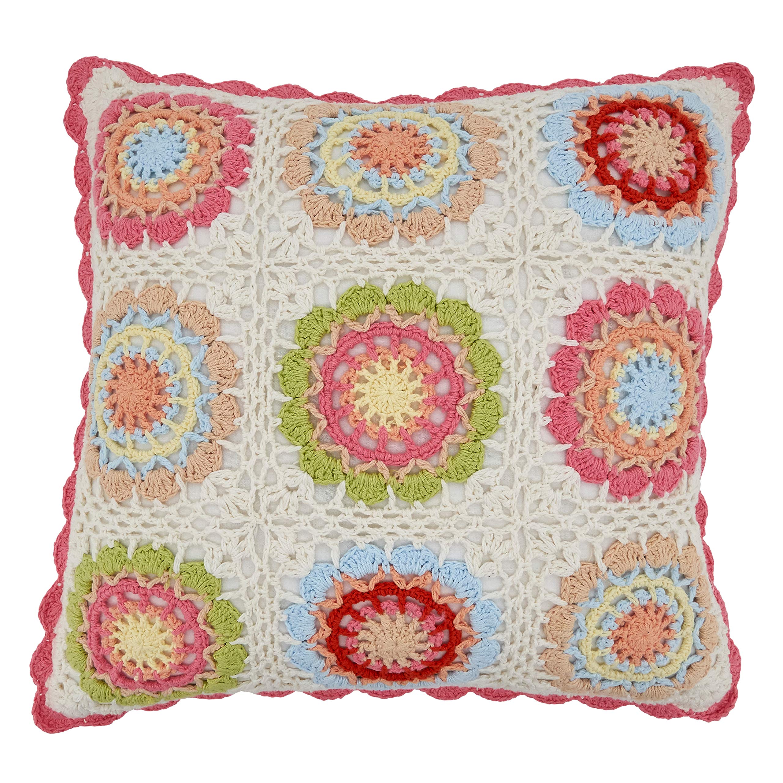 SARO LIFESTYLE Crochet Throw Pillow Cover - Boho Home Decor, Handmade Crochetage Collection, 16x16 Inch (1 Pack) - Perfect for Sofa, Bedroom & Living Room Decor
