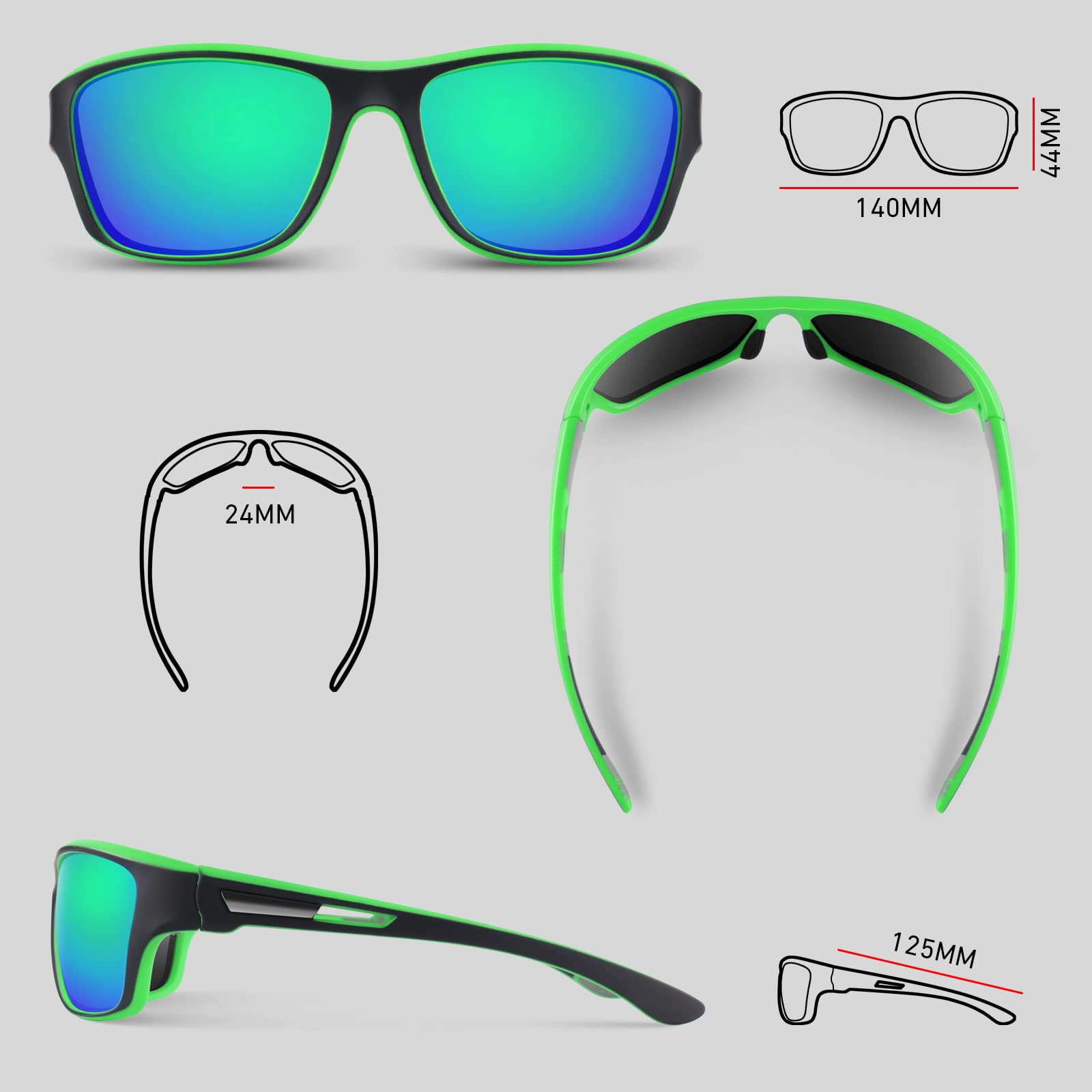 Polarized Sports Sunglasses for Men & Women - UV400 Protection Rectangular Goggles for Fishing, Driving, Running & Outdoor Activities