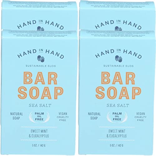 Moisturizing Bar Soap with Sea Salt & Essential Oils | Cruelty-Free, Sweet Mint Eucalyptus Scented | Deep Cleansing 5oz Bar Soap (Pack of 4) | Perfect for Sensitive Skin & Relaxing Bath Time