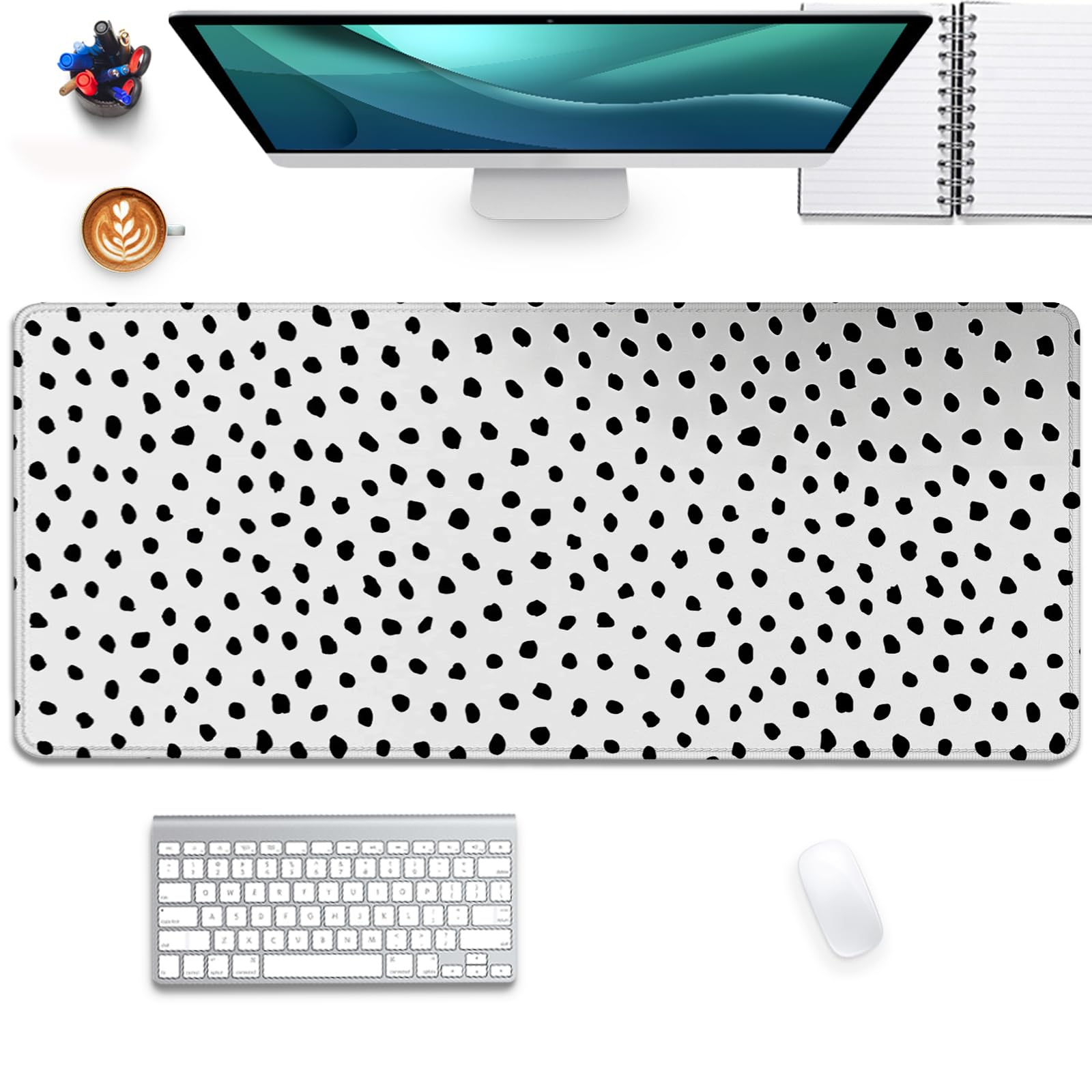 Boho Extended Desk Pad Mouse Pad - Large Polka Dot Non-Slip Rubber Base Mouse Mat with Stitched Edges (27.5x11.8 Inch) for Office, Computer, Keyboard & Laptop - Perfect for Home Workspace & Gaming Setup