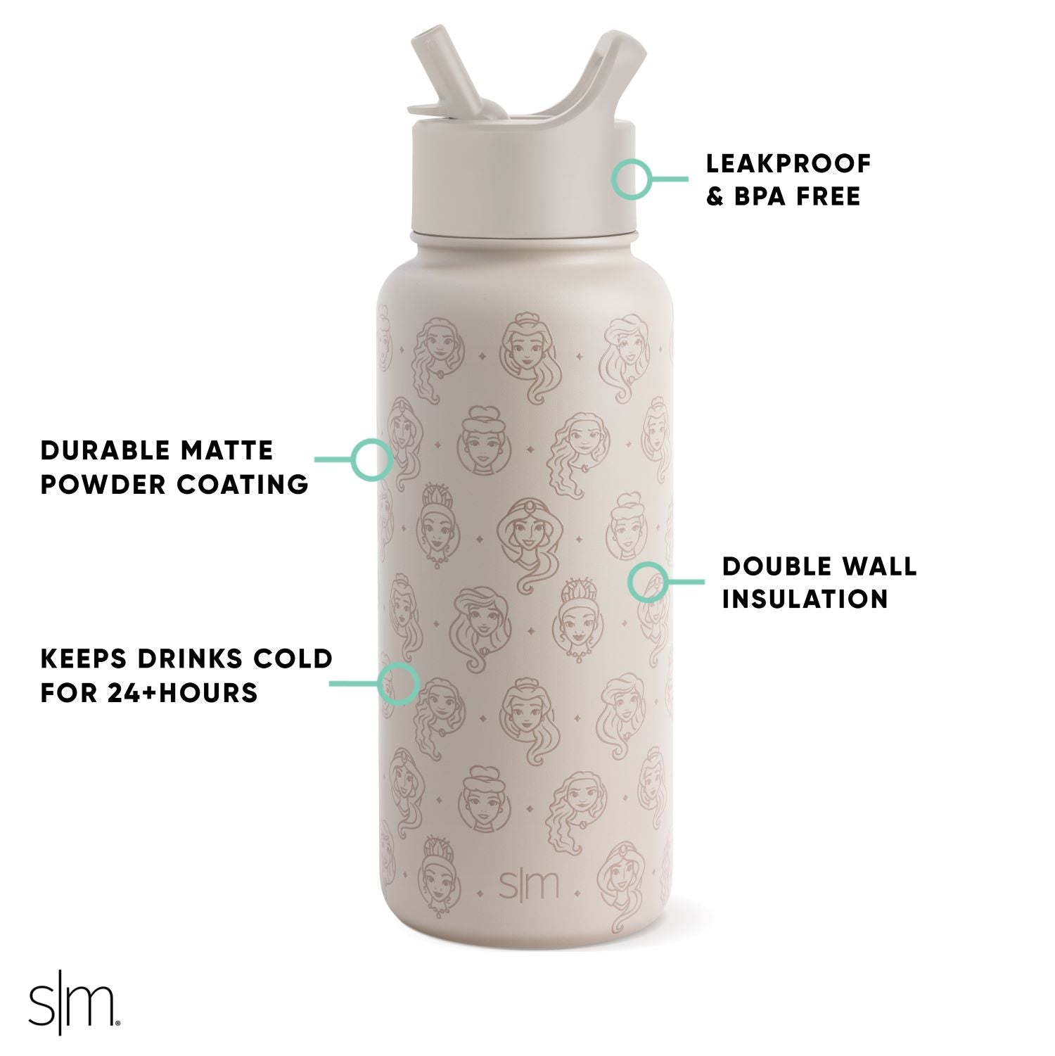 Disney Summit Insulated Water Bottle with Straw Lid - Leakproof & BPA Free - Perfect for School, Gym, Hiking & Outdoor Activities