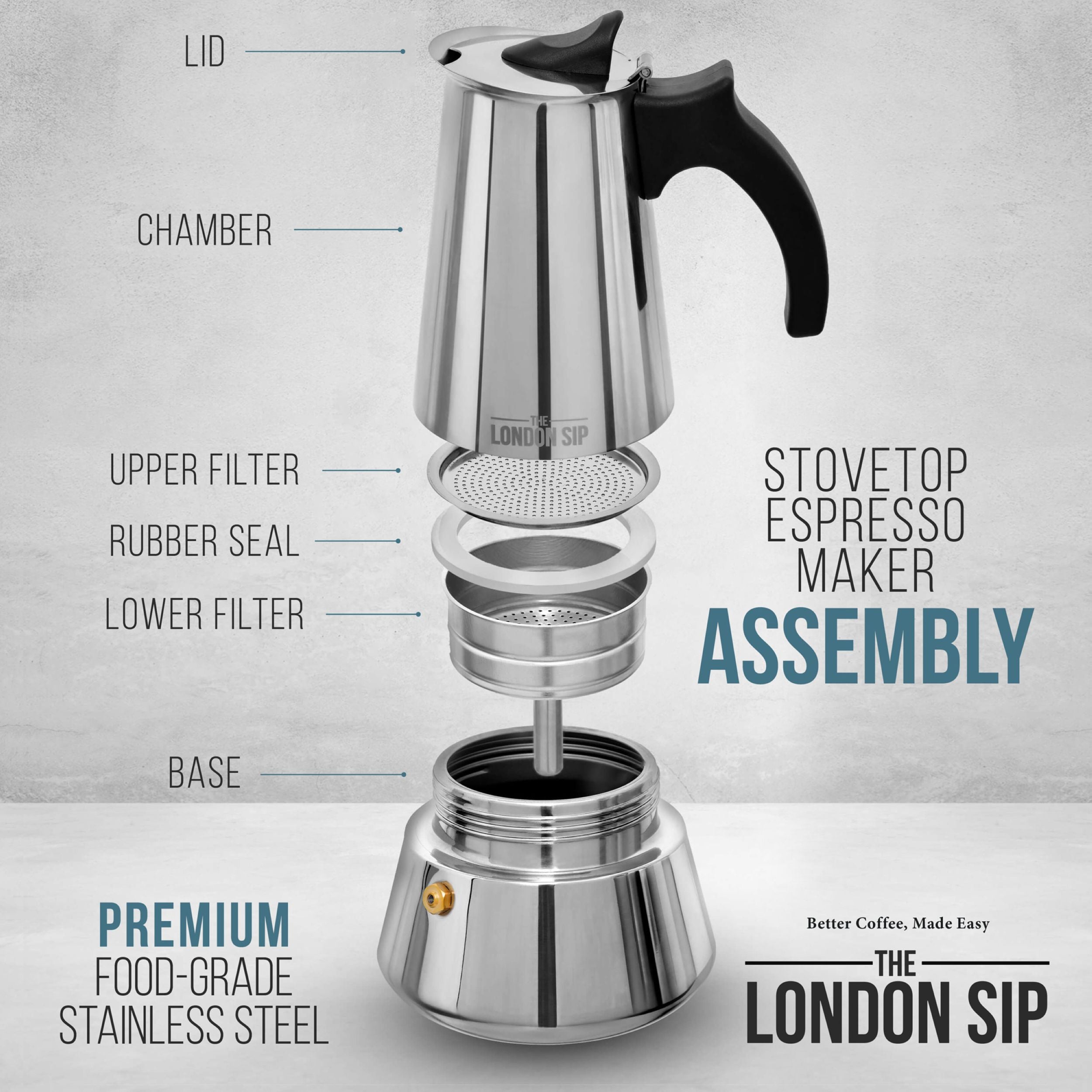 Premium Espresso Maker & Coffee Spoon Set - 10 Cup Capacity, Stainless Steel (EM10S, CS230) - Perfect for Home Baristas & Coffee Lovers