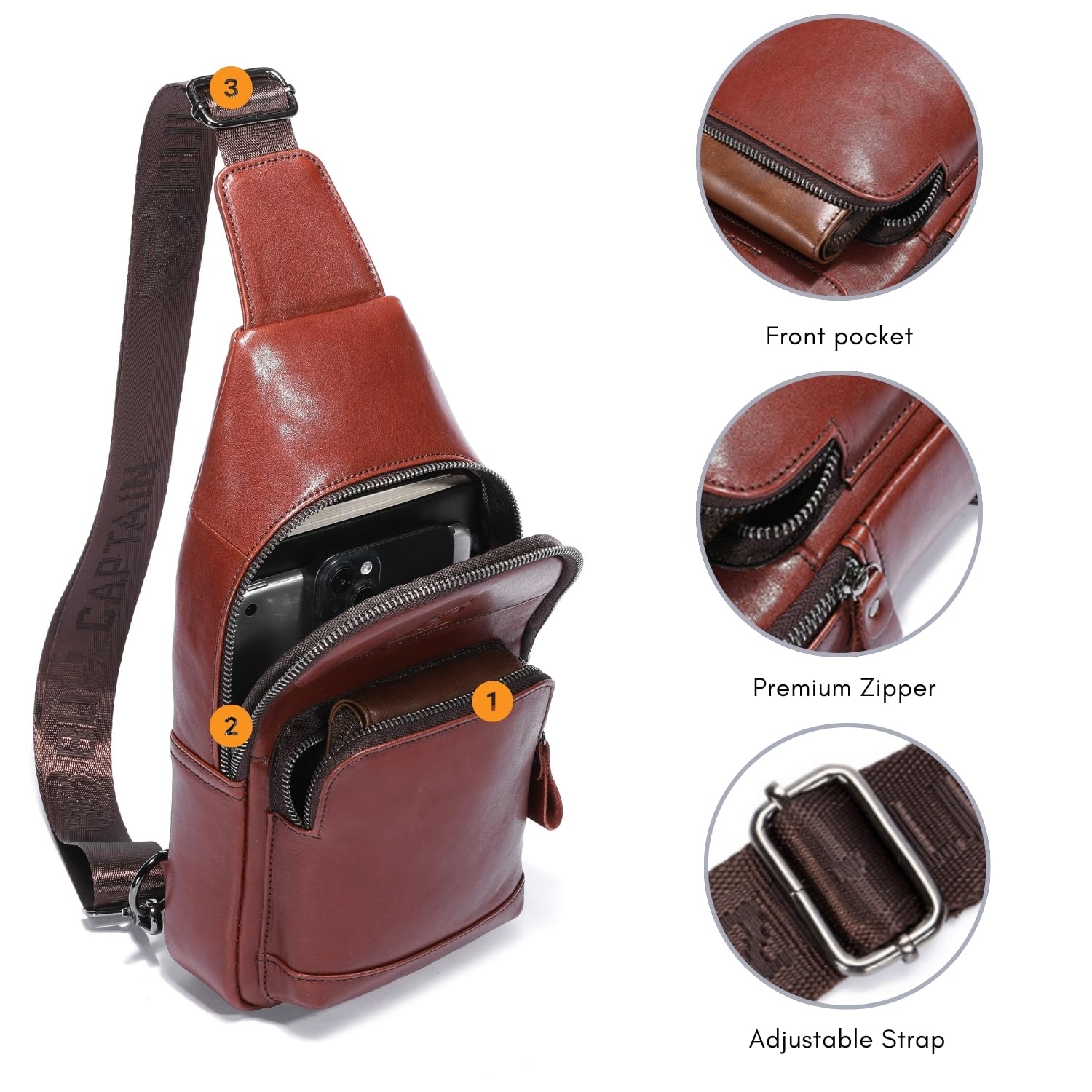 Stylish Unisex Leather Sling Bag - Water Resistant Crossbody Chest Shoulder Bag for Women & Men (097-HEI) - Perfect for Travel, Shopping & Everyday Use