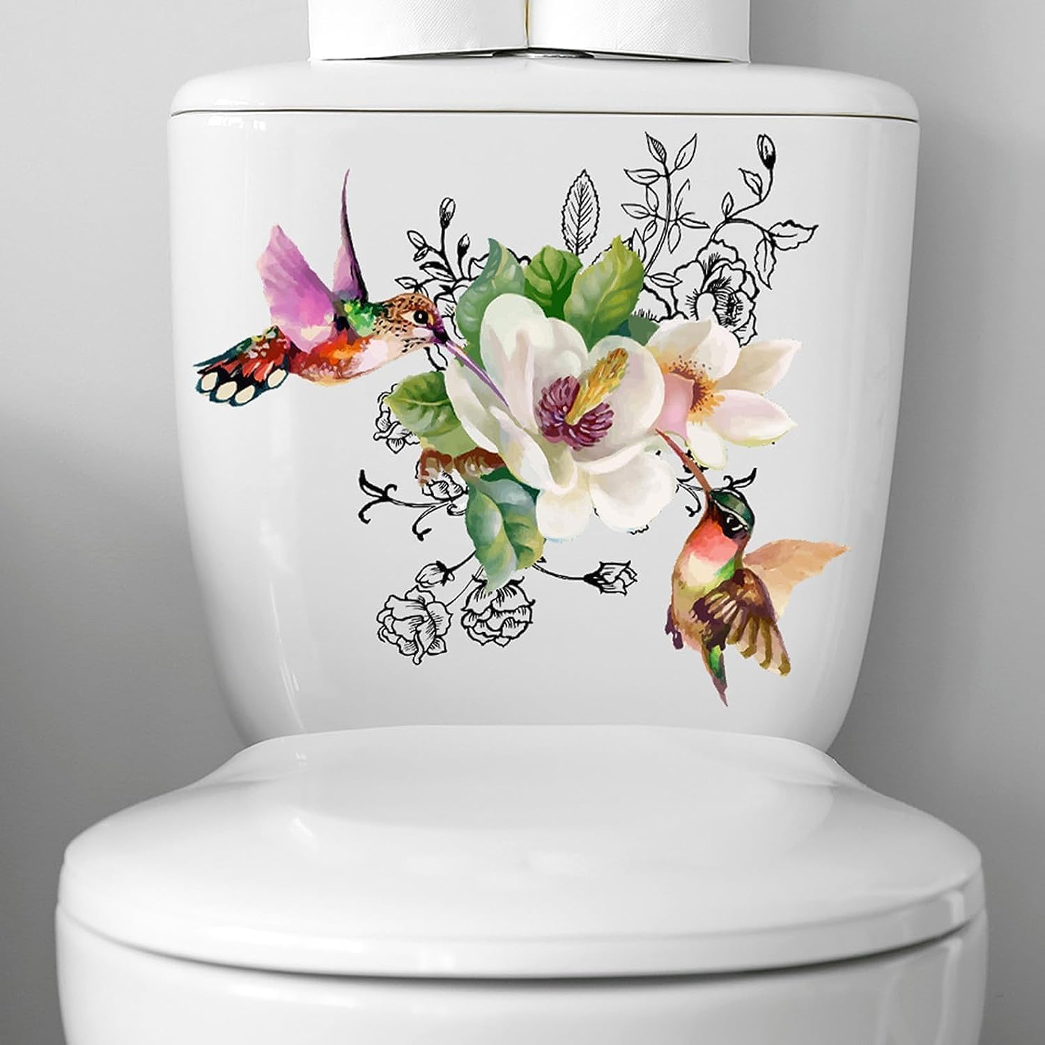 Self-Adhesive Floral Birds & Butterfly Toilet Seat Lid Stickers - DIY Removable Bathroom Decals for Wall & Toilet Accessories - Perfect for Home, Apartment, and RV Bathroom Decor
