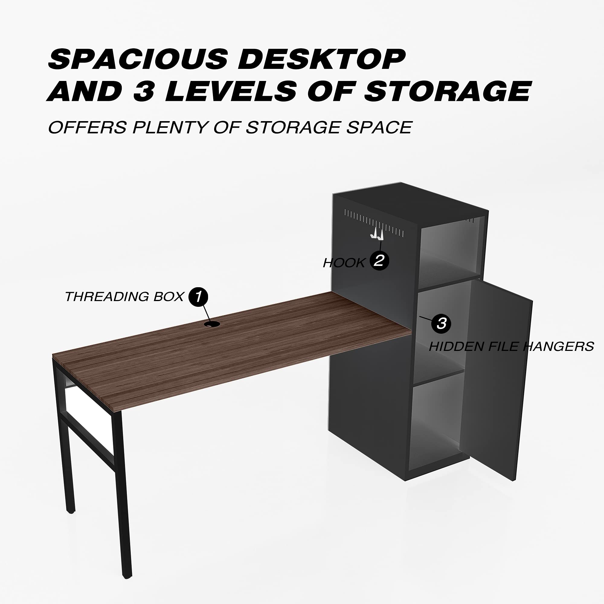 Metal Storage Cabinet with Desk - File Cabinet Locker Office Cupboard for Bedroom, Home & Office Organization | Space-Saving Storage Solution for Files, Books & Supplies