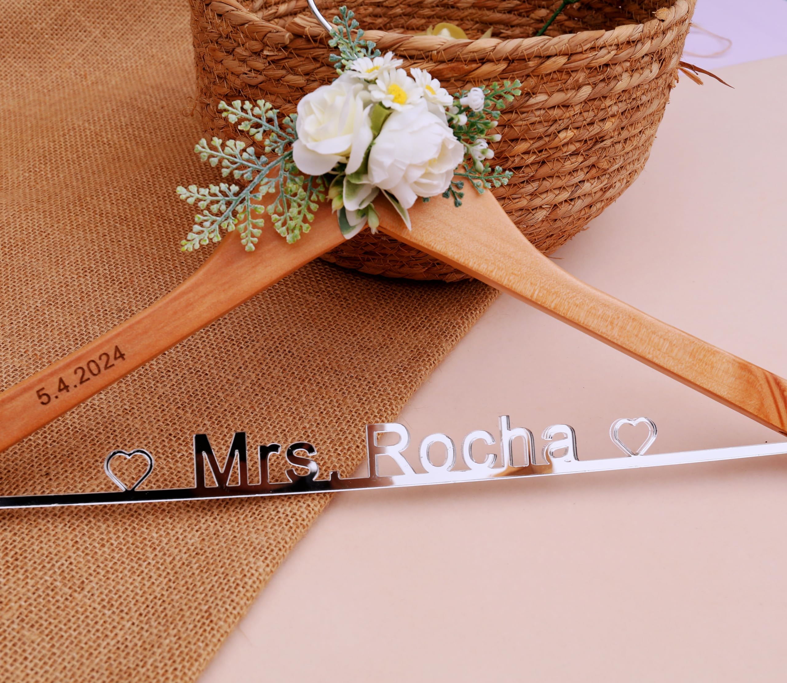 Personalized Wooden Wedding Hanger - Custom Bride & Bridesmaid Hangers with Engraved Names - Perfect for Wedding Gifts, Bridal Showers & Doctor Graduation Celebrations