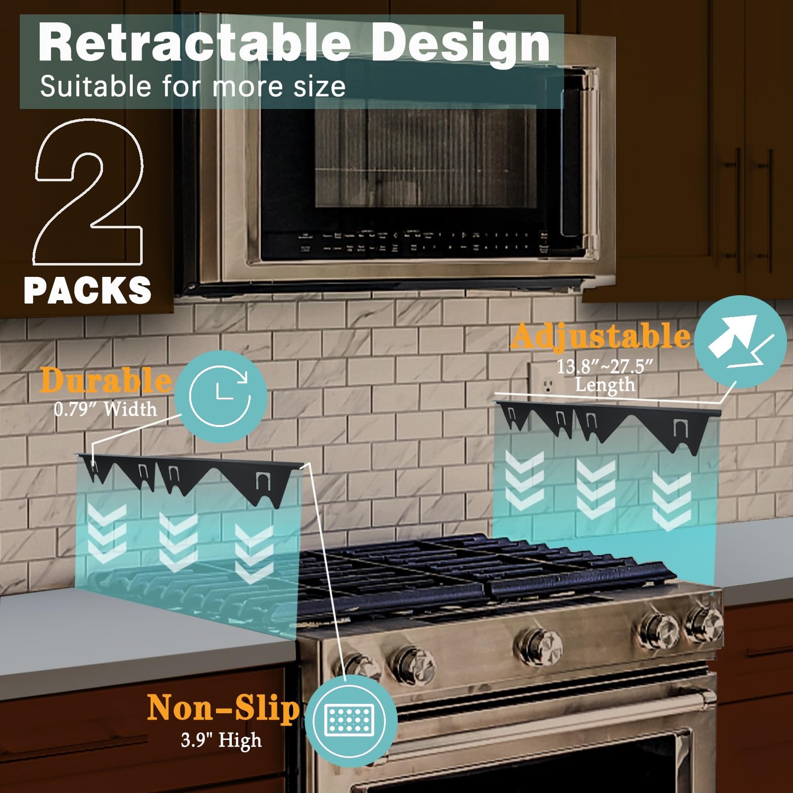 ALMCALS 2-Pack Stainless Steel Stove Gap Covers - Adjustable Retractable (13.8