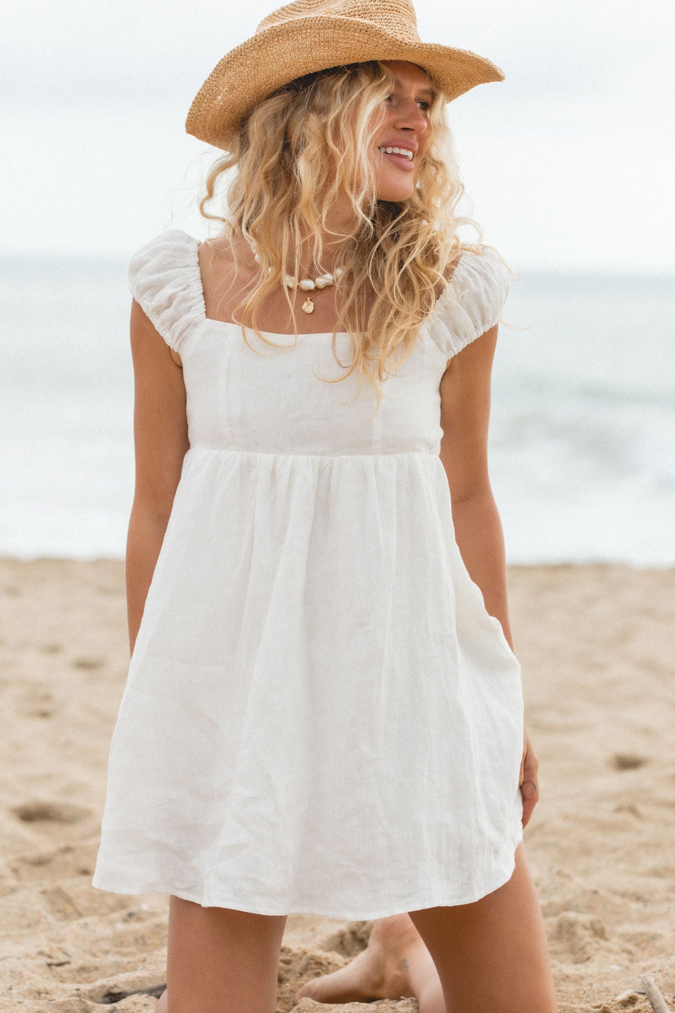 Amalfi Linen Mini Dress - Women's Summer Beach Dress, Casual Boho Sundress for Vacation, Date Night & Outdoor Parties | Lightweight Breathable Linen Dress