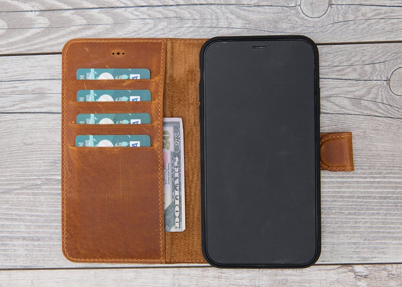 Genuine Leather Magnetic Wallet Case for iPhone XS Max - Slim RFID Blocking Camel Brown Cover with Card Slots | Perfect for Travel, Business & Everyday Use