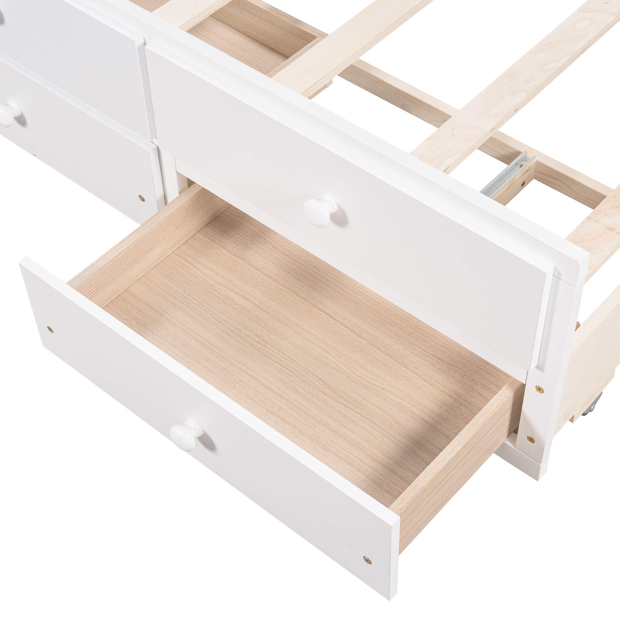MERITLINE Twin Size Wooden Storage Platform Bed with 6 Drawers, Headboard & Footboard - White Captain Bed for Kids | Space-Saving Bedroom Solution for Small Rooms & Guest Rooms