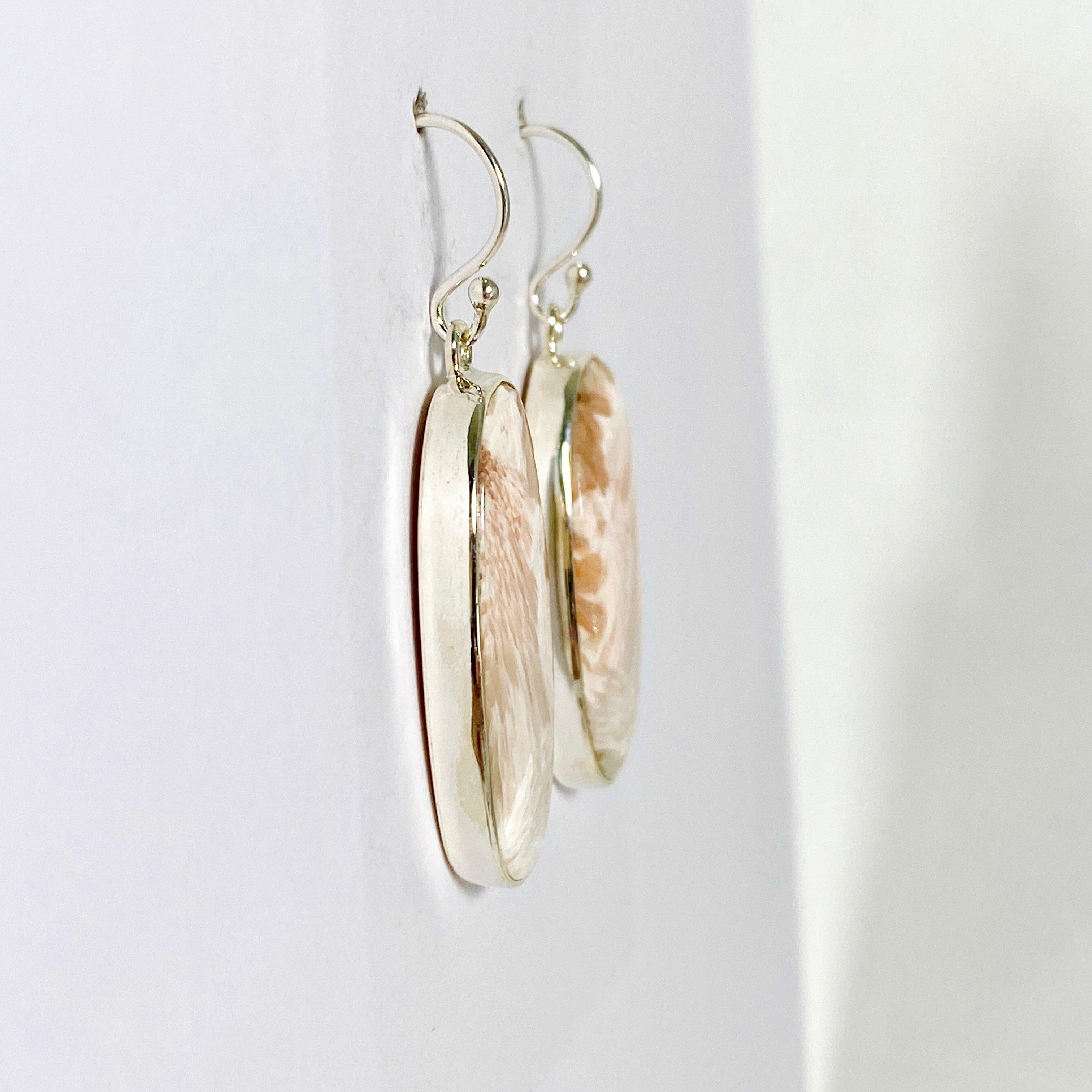 Natural Scolecite Oval Earrings KEGJ1323 - Healing Crystal Jewelry for Meditation, Yoga & Spiritual Balance