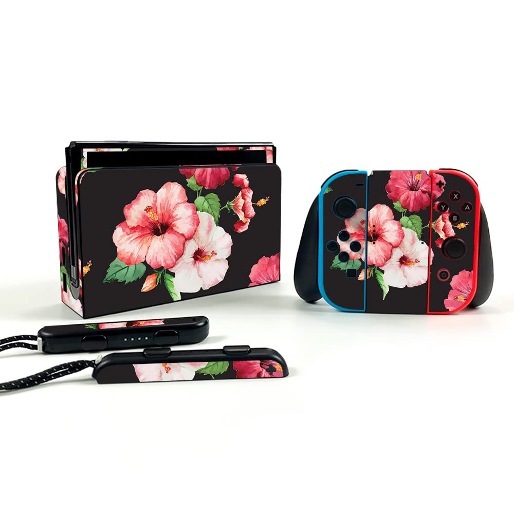 MightySkins Vinyl Decal Wrap Cover for Nintendo Switch OLED - Hibiscus Flower Design | Protective & Durable Skin | Easy to Apply & Remove | Made in USA | Perfect for Gaming Protection & Personalization