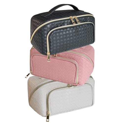 MOEQUI Large Travel Makeup Bag with Brush Compartment - Waterproof Cosmetic Organizer for Women, Perfect for Vacation, Gym & Daily Essentials Storage (Black)