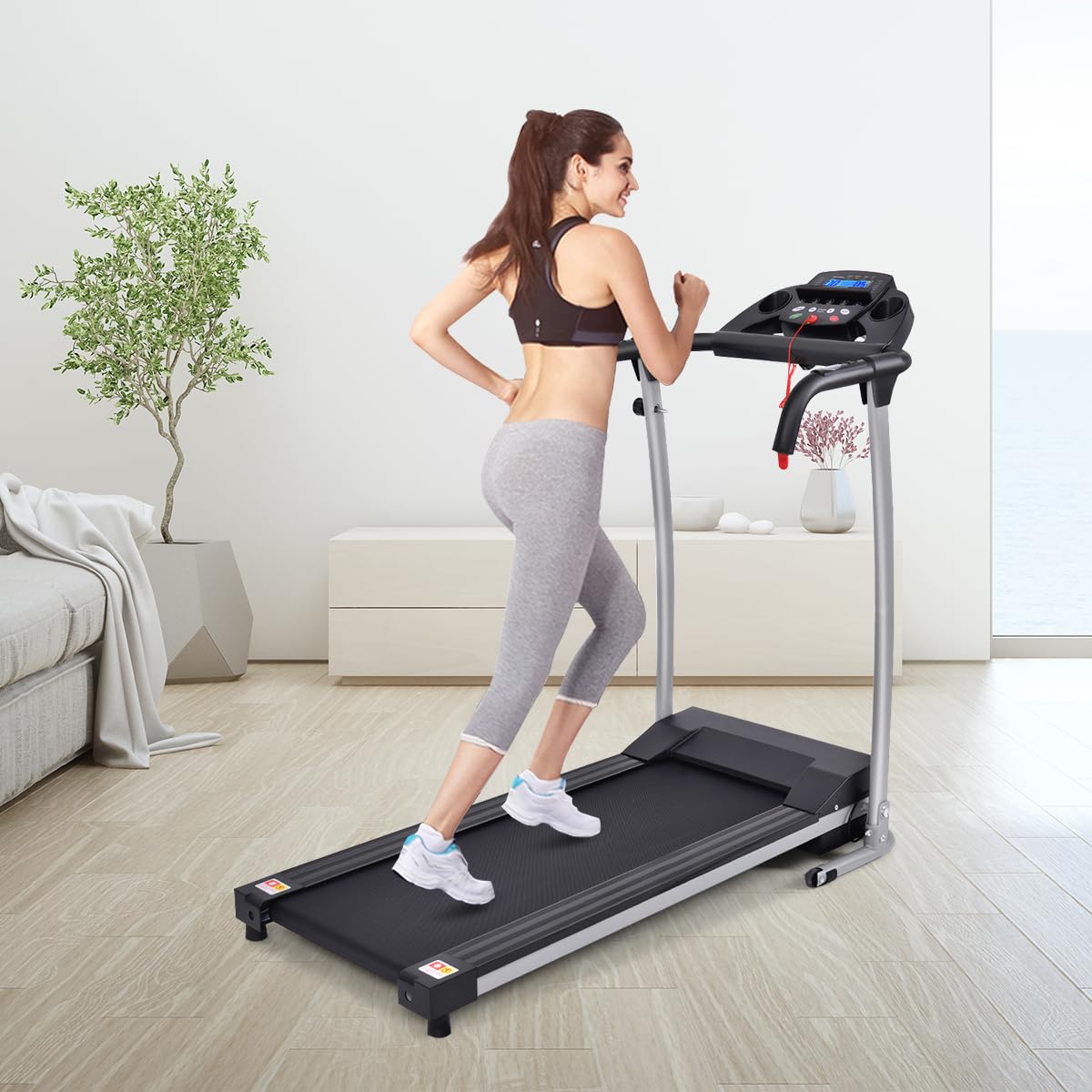 Goplus Folding Treadmill - Electric Running Machine with LED Display & Phone Holder, Portable Compact Superfit Treadmill for Home, Office & Small Spaces - Perfect for Home Gym, Apartment Workouts & Indoor Cardio Training