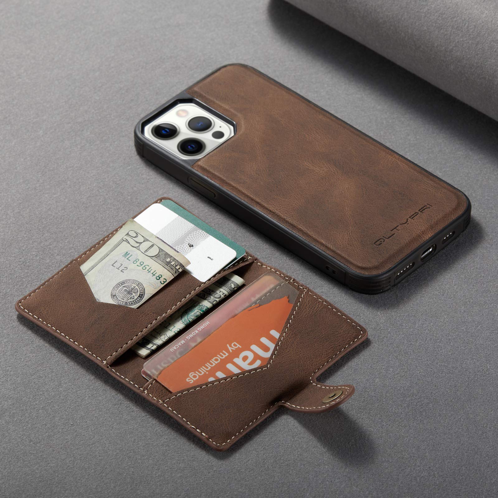 Premium PU Leather Wallet Case for iPhone 12 Pro Max with Magnetic Detachable Card Slot, Kickstand & Shockproof Protection - Brown | Perfect for Credit Card Storage, Hands-Free Viewing & Car Mount Use