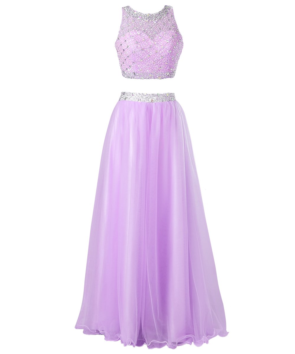 Elegant Two-Piece Long Prom Dresses for Women - Sleeveless Sequined Top & Flowy Skirt | Perfect for Homecoming, Formal Dances & Special Occasions