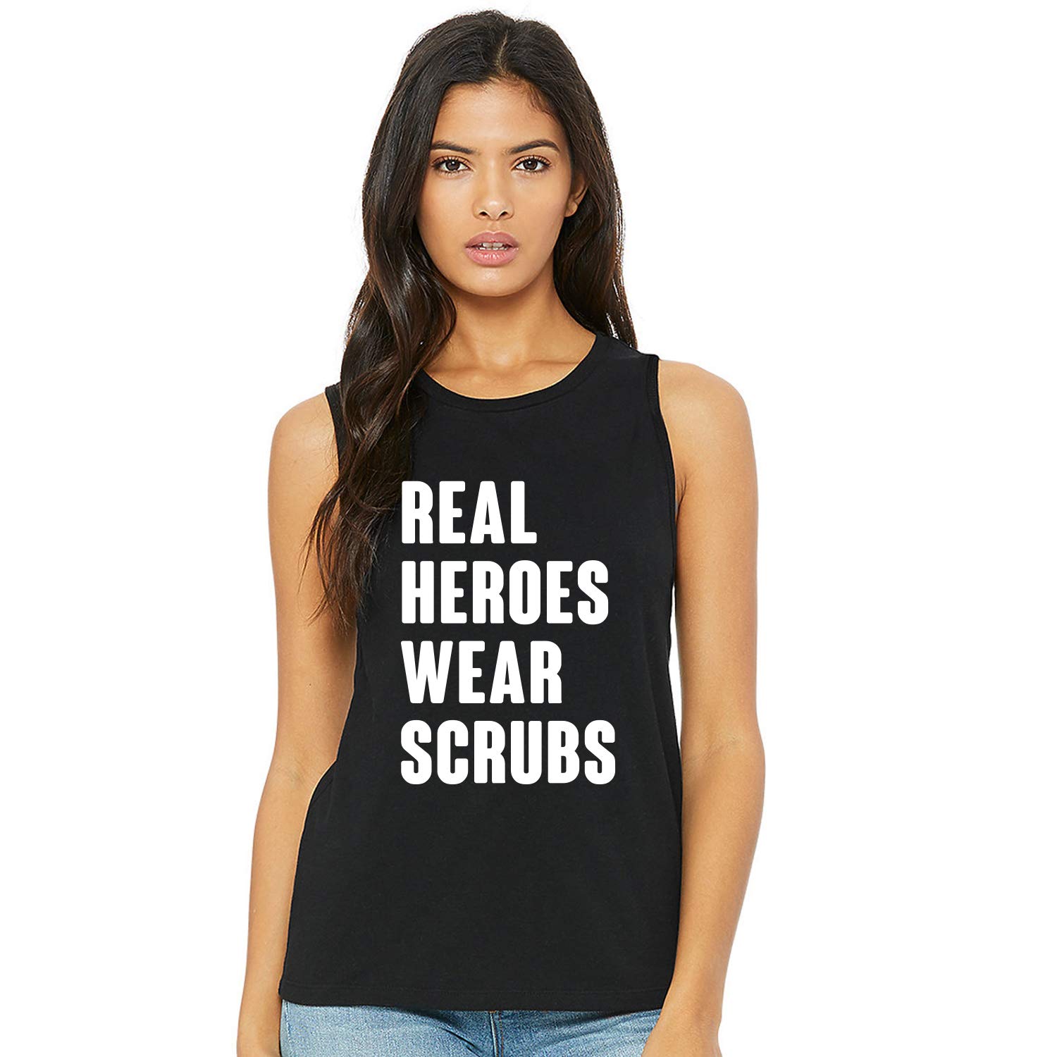 Real Heroes Wear Scrubs - Sleeveless Muscle Tank Top for Doctors & Nurses - Comfortable Workout & Casual Wear for Medical Professionals