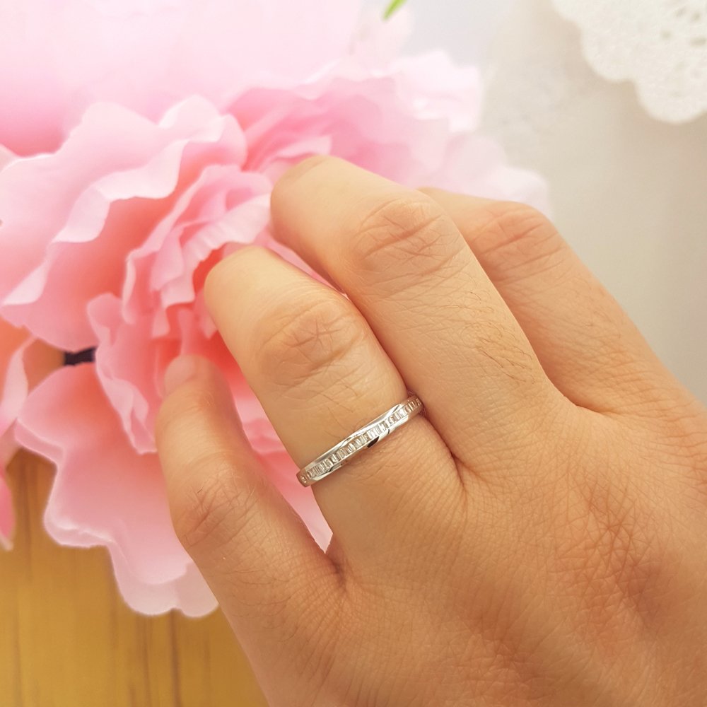 0.1ct 10K Solid Gold Baguette White Diamond Wedding Band Ring for Women - Stackable Anniversary Ring, Dazzlingrock Collection - Perfect for Bridal Sets, Engagement Ring Stacks & Special Occasions