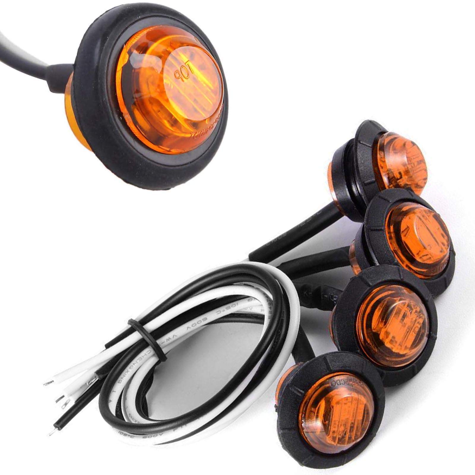 10-Piece 3/4 Inch Amber LED Marker Lights - Waterproof Trailer & RV Lights with Turn Signal Function - Ideal for Trucks, Trailers, RVs, Buses & Vans - Perfect for Night Driving and Safety Visibility