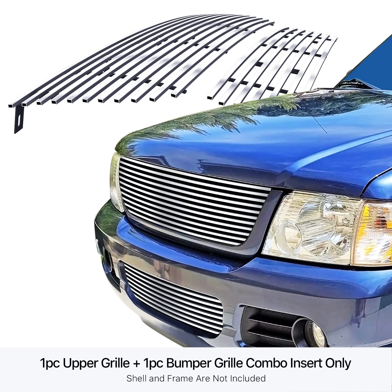 APS Compatible with Ford Explorer 2002-2005 Main Upper Lower Bumper Chrome Billet Front Grill Grille Insert Combo F87989A - Upgrade Your Truck's Style for Off-Road Adventures & Car Shows