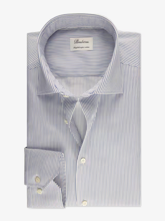 Premium Blue Striped Dress Shirt for Men | STENSTROMS | Formal & Business Attire | Office Wear, Weddings & Special Occasions