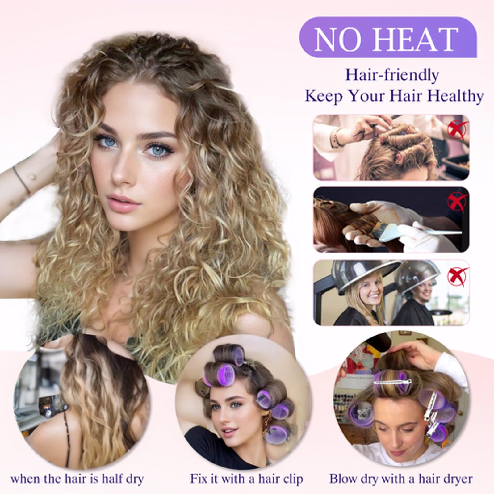 34Pcs Jumbo Hair Rollers Set with Clips - Large Hair Curlers for Voluminous Blowout Look (Multicolor) - Perfect for Salon Styling, Home Use & Special Occasions